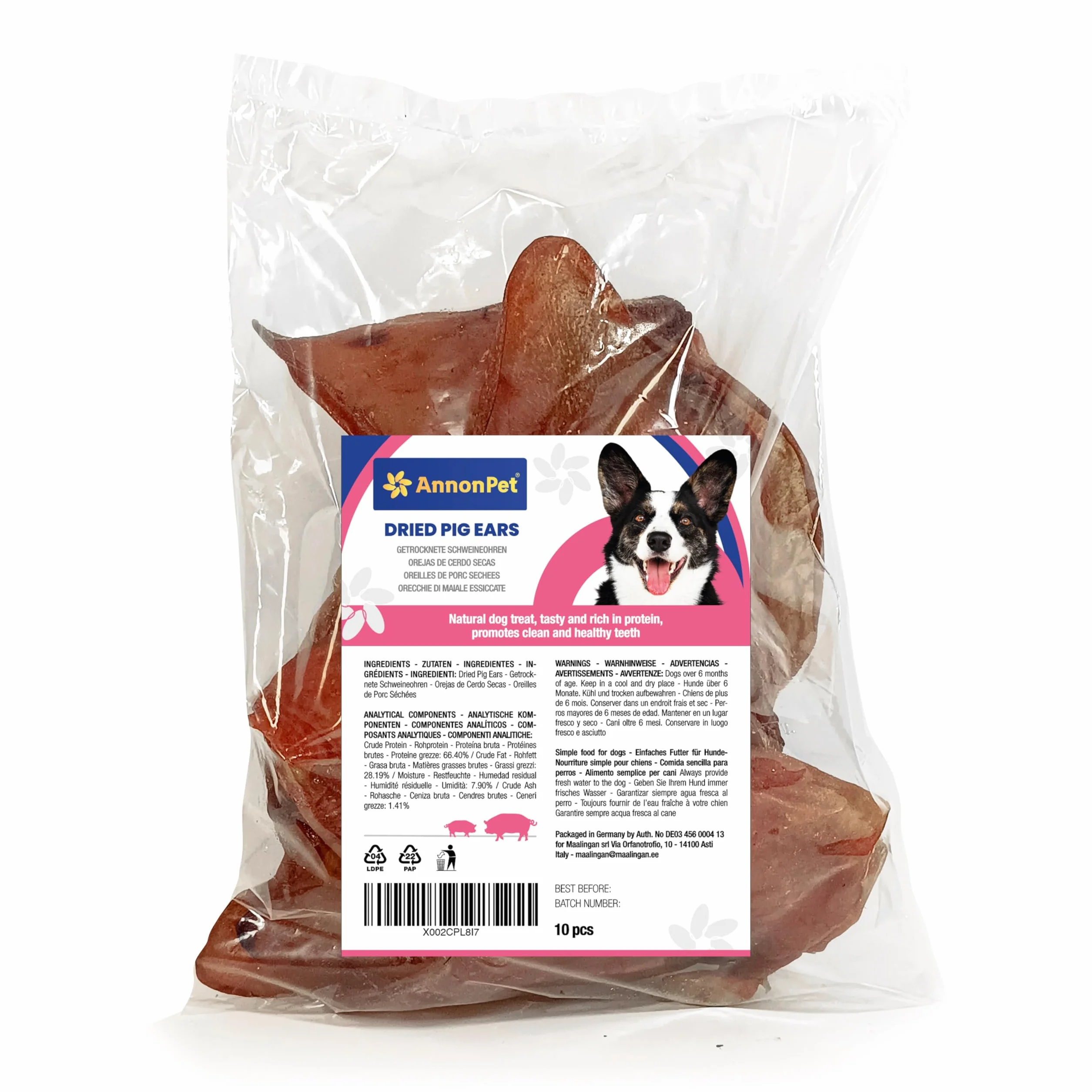 Orecchie di Maiale Essiccate per Cani – 10 Pezzi Naturali – Snack Masticativo Naturale e Gustoso – Ricco di Proteine – Senza Additivi – Ideali per Tutte le Taglie