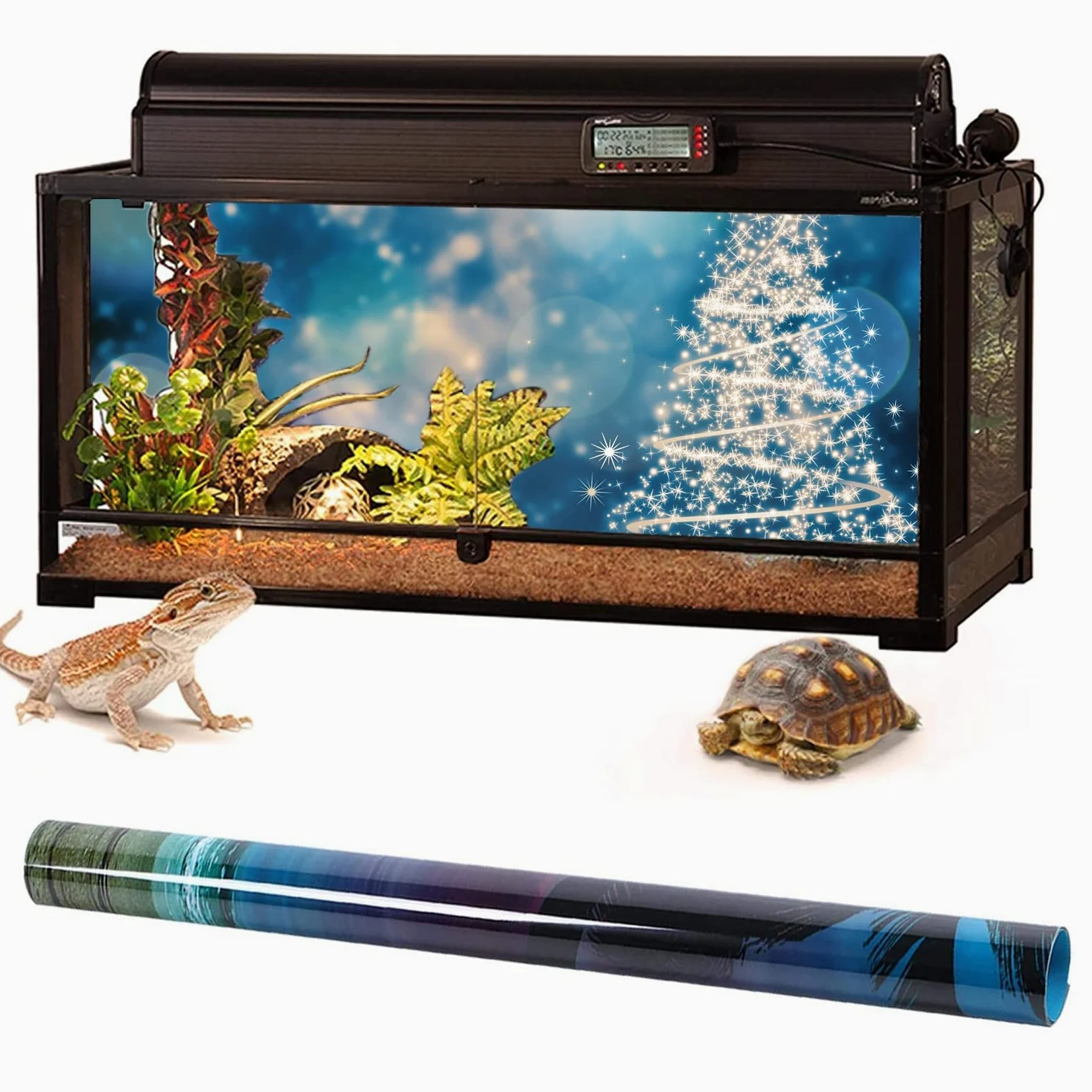 BAHULA Adesivo di sfondo per acquario di Natale, sfondo per acquario, sfondo per acquari, in PVC, adesivo per albero di Natale, sfondo per poster e decorazioni in carta, 122 x 76 cm