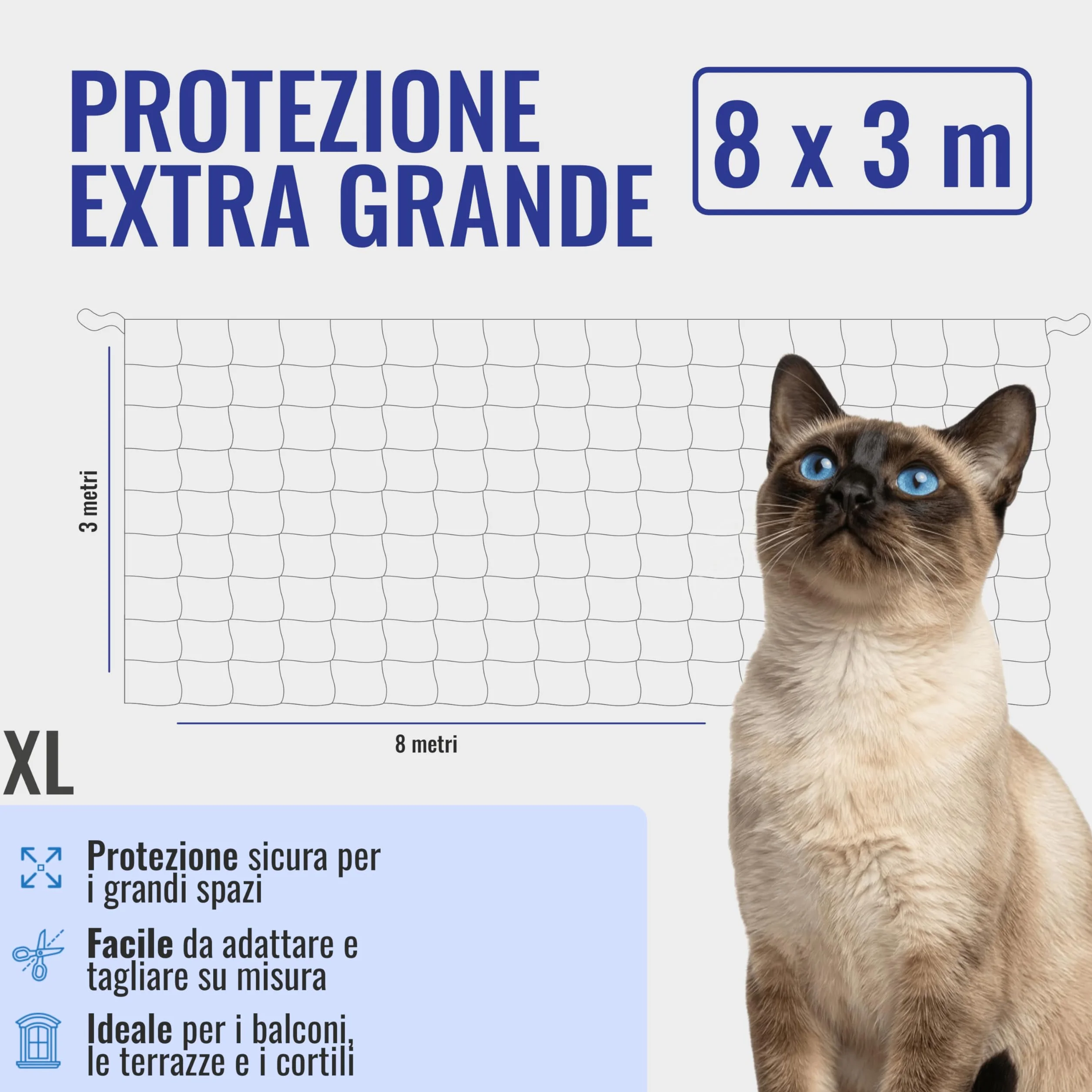 Rete per Gatti Balcone 8x3m – Trasparente | Rete Protezione Gatti con Installazione Senza Trapano o con Trapano | Kit Completo Incluso | Rete Gatti Finestra