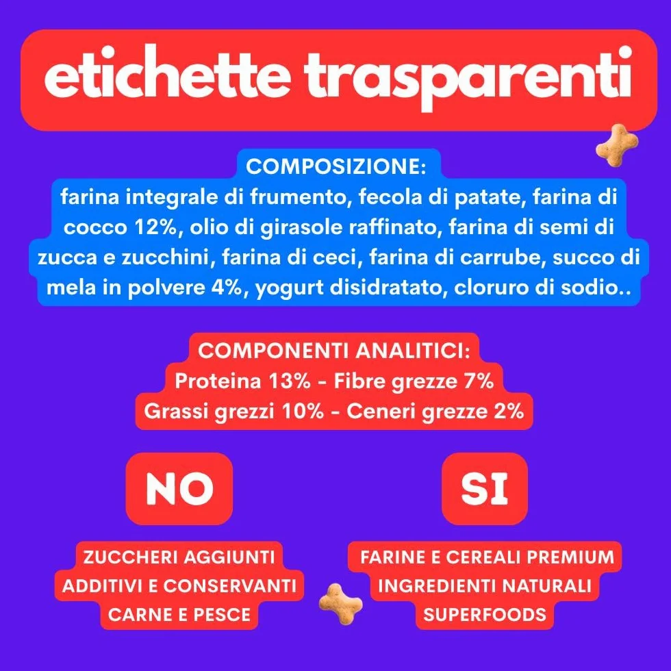 Jampy Biscotti per Cani Naturali Ipocalorici 5.5kcal. Snack Vegetali con Mela Yogurt Cocco. Premietti Digeribili Senza Additivi. Per Tutte le Taglie - 300g
