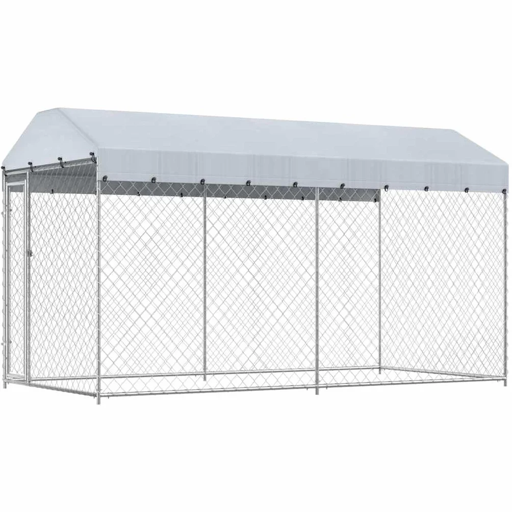 vidaXL Canile da Esterno in Acciaio Zincato 382x192x225 cm con Serratura Argento