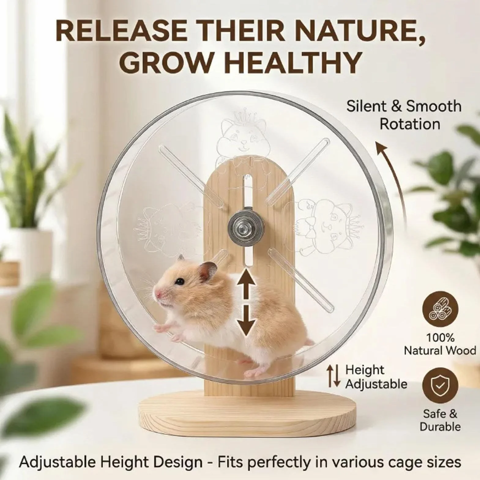 Ruota Per Criceti In Legno Di Piccole Dimensioni, 20 Cm, Silenziosa, Con Supporto, Ideale Per Animali Domestici, Come Conigli Nani Siriani, Conigli Da Cortile O Da Interno.