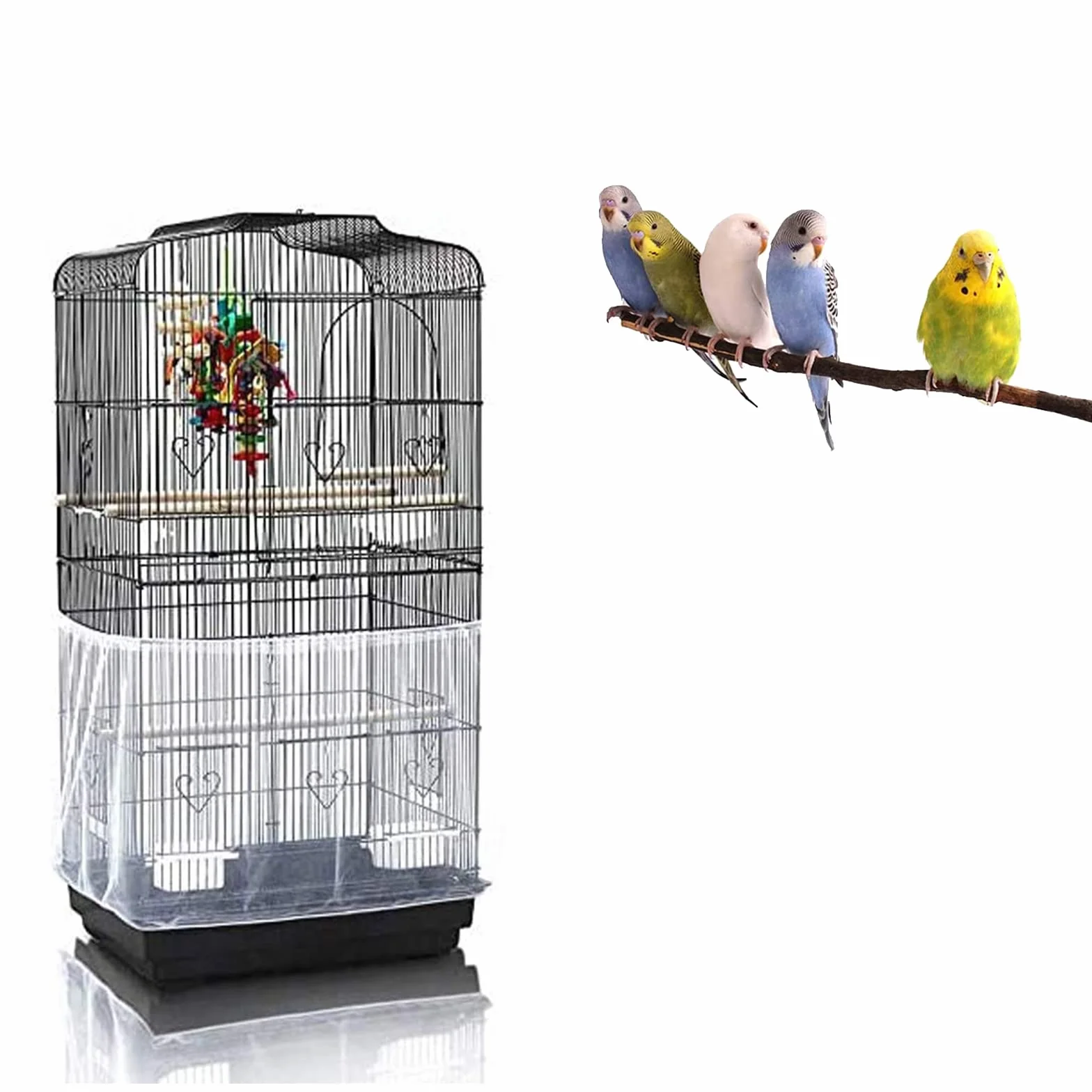 Kiuiom Gonna Gabbia per Uccelli,Rete Gabbia Uccelli,Copertura per Gabbia per Uccelli,Bird Cage Seed Catcher per Uccelli Pappagalli Ventilata Antipolvere Circonferenza Regolabile 88-166c