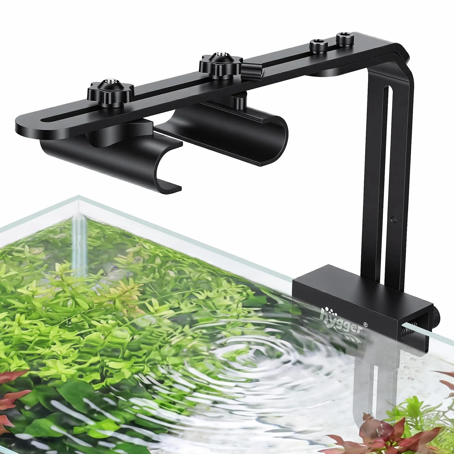 hygger Supporto per lampada da acquario, Supporto rialzato per lampada, regolabile in altezza 8.13 inch, supporto per lampada da acquario in lega di alluminio per acquari marini e d'acqua dolce, nero