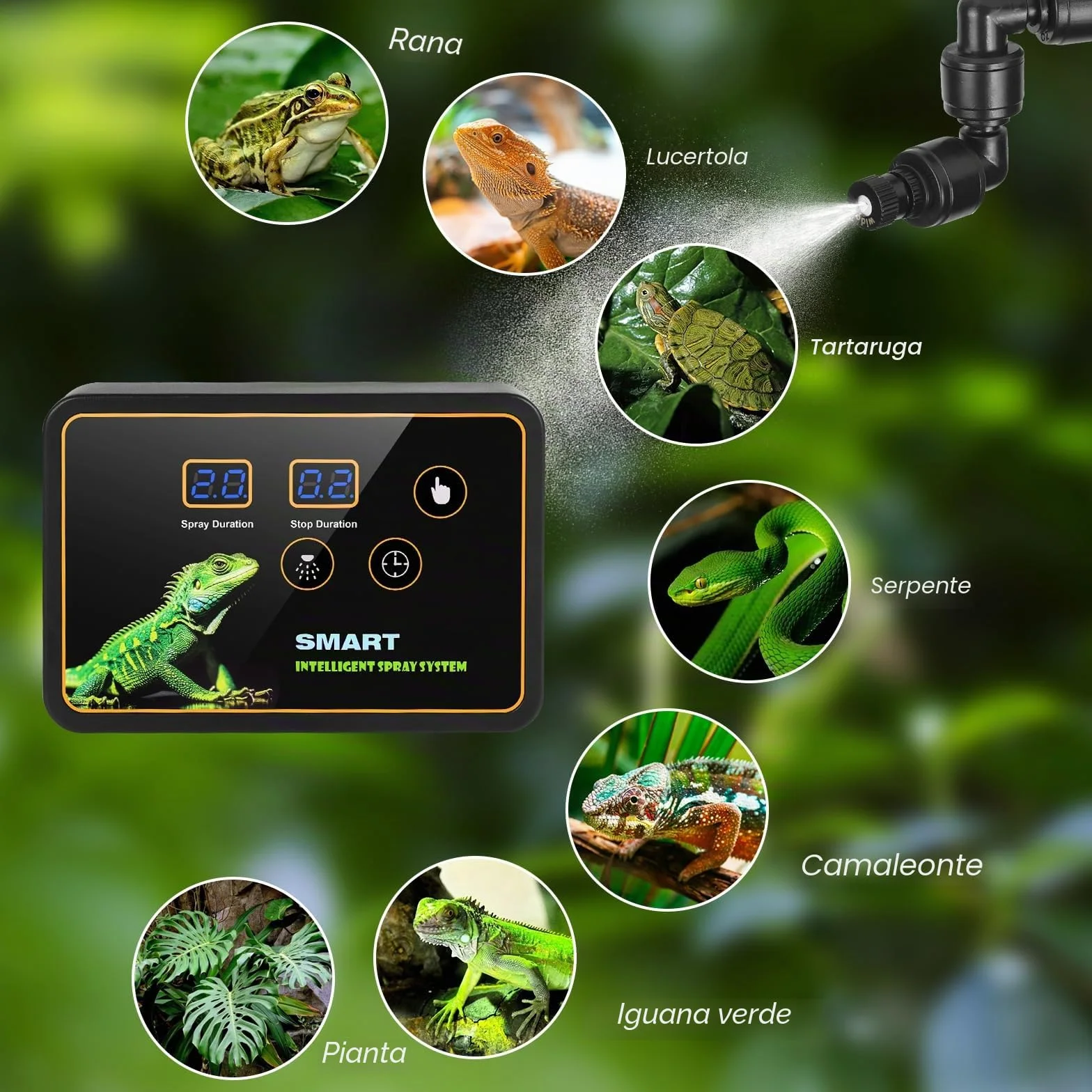 Nebulizzatore Terrario,GuKKK Sistema di Nebulizzazione per Rettili, Umidificatore per Rettili Automatico con Timer e Rotazione Regolabile a 360°,Umidificatore Rotante per Anfibi Retti Piante