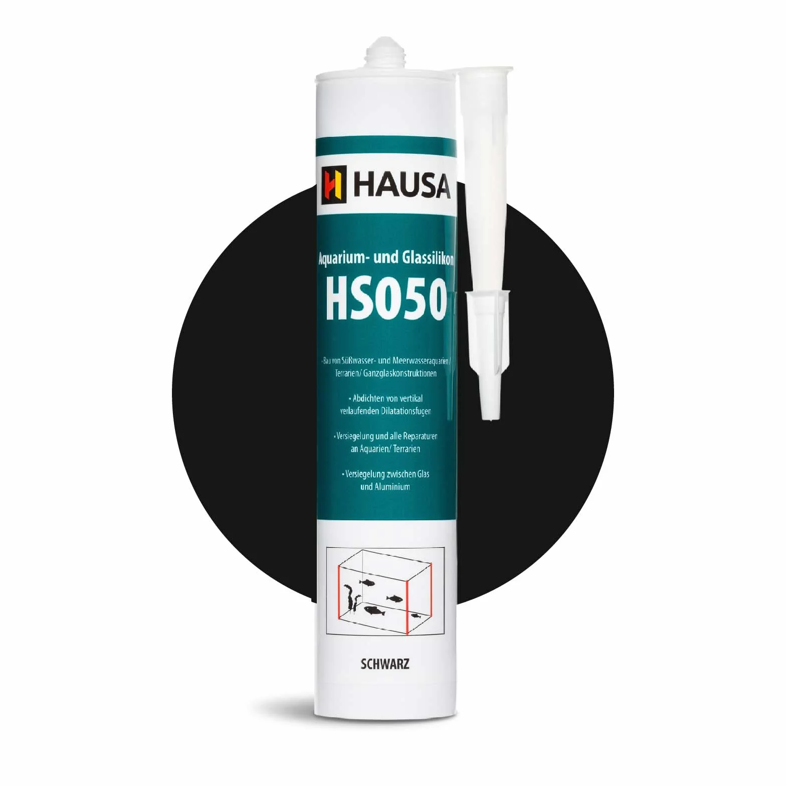 HAUSA Silicone per Acquario Glassilikon HS050 Nero 310ml Silicone Adesivo & Sigillante per Acquari, Terrari, Strutture in Vetro, Indurimento Rapido, Resistente ad Acqua Dolce e Salata, Sicuro per