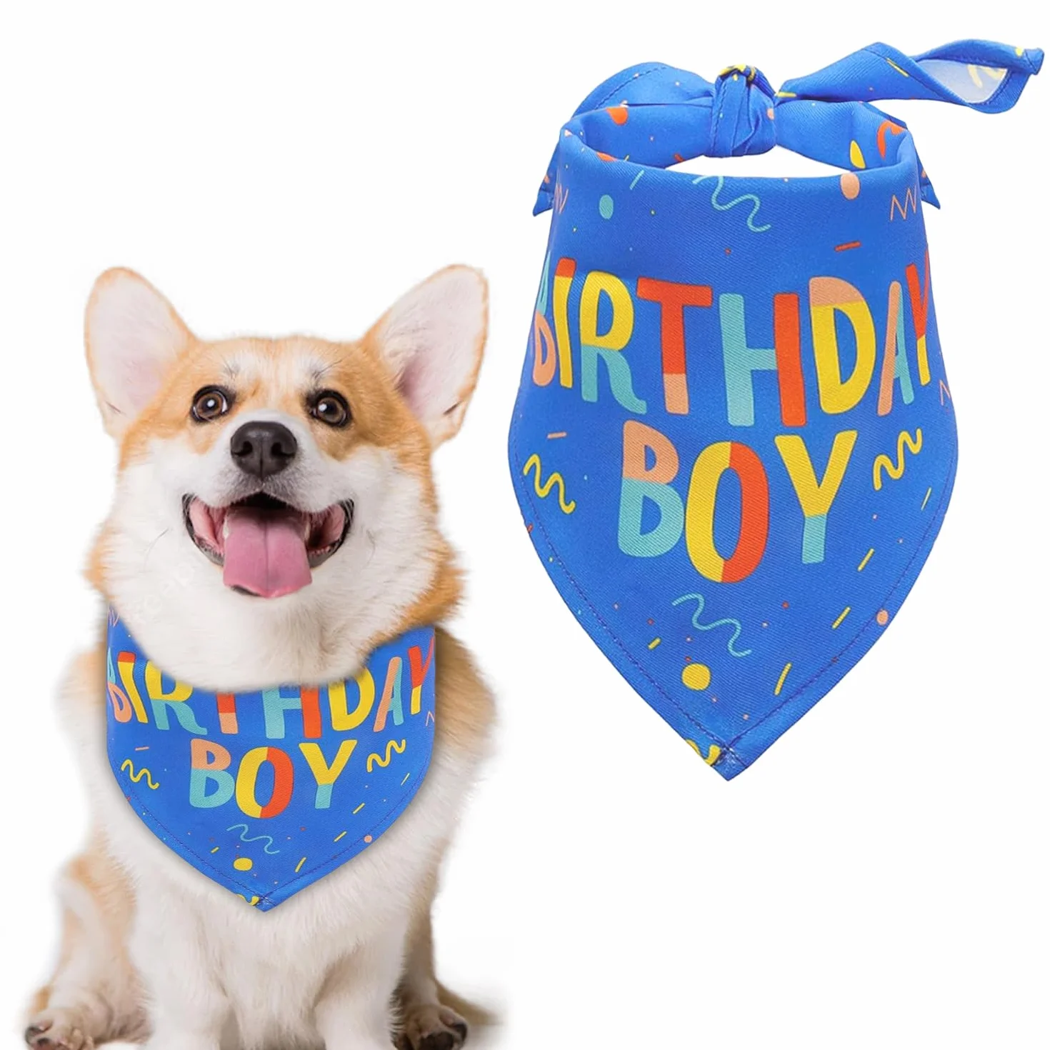 Bandana per Compleanno Cane Sciarpa Triangolare Cani Maschi Articoli Festa Animali Domestici (Blu)