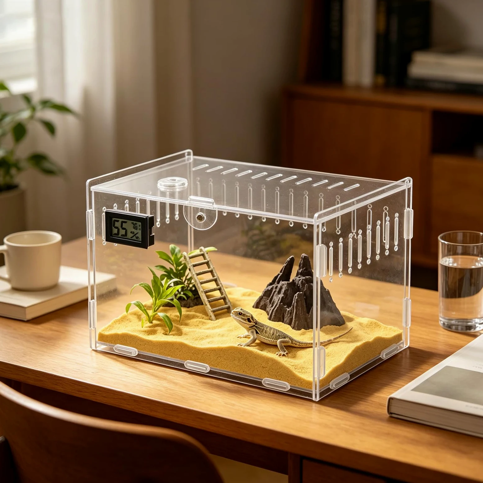ABOOFAN Terrario Termometro Digitale per Monitoraggio per Igrometro di Acrilico 360° Trasparente con Ampia Ventilazione Rettili in Reale Allevatori Animali Domestici