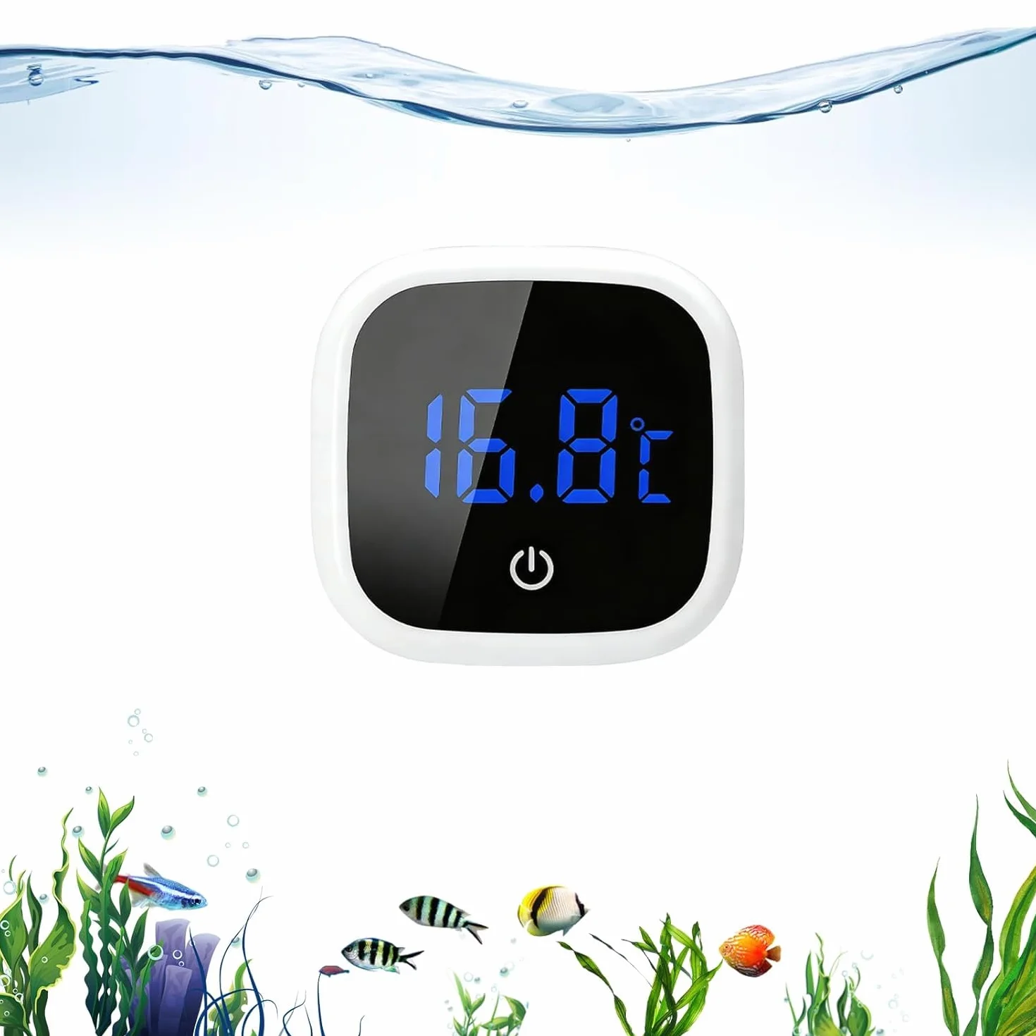Termometro Digitale per Acquari LED Touch Screen Wireless, Alta Precisione 1℃, per Acquari Tropicali e Rettili, Accessorio Acquario, Bianco
