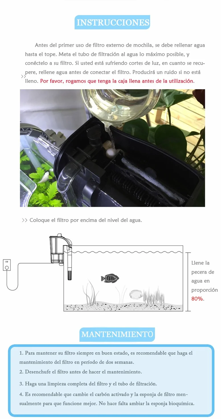 BPS BUENA PET SHOP Filtro Esterno per Acquario Pendenti Serbatoio di Pesci Esterno Filtro di Energia Sospensione Cascata Pompa di Ossigeno 380L/H BPS-6077