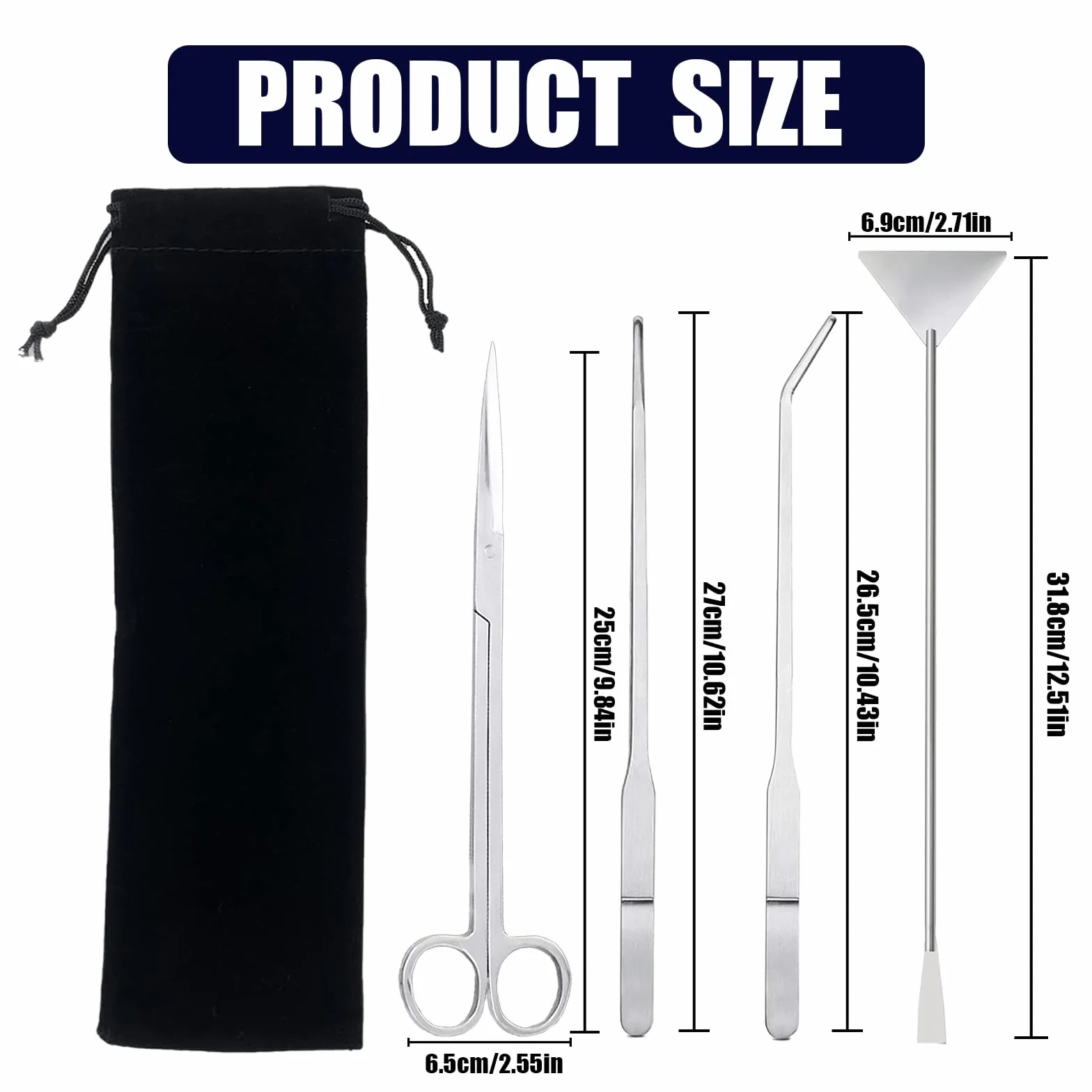 4 in 1 Kit Attrezzi Acquario,Attrezzi per Acquario in Acciaio Inox, Piante Acquarios Attrezzi Set con Pinzette Forbici Spatola per l'acquario Landscaping e l'Acquarios Pulizia
