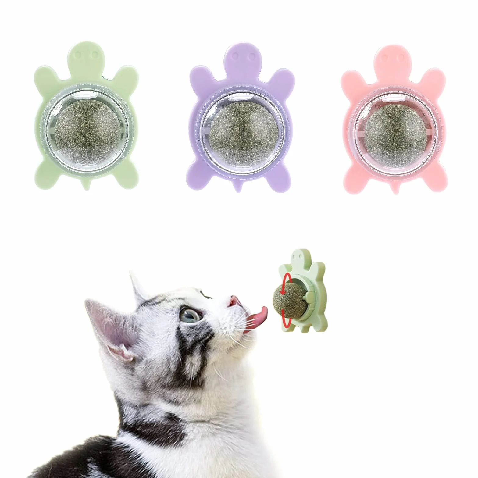 Palla di erba gatta 3 pezzi giocattolo gatto erba gatto crack palline di menta piperita 360° adatto per la pulizia dei denti di gatto allevia l'ansia dei gatti (tartaruga)