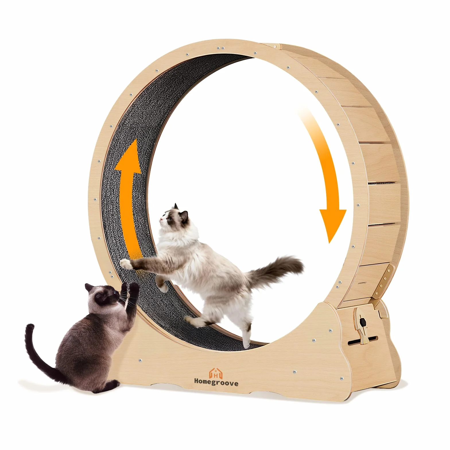 Homegroove Ruota per esercizi per gatti XXL, 132 cm, in legno massello, con blocco di sicurezza integrato, design di allineamento della colonna vertebrale, per interni di grandi dimensioni (XXL, legno