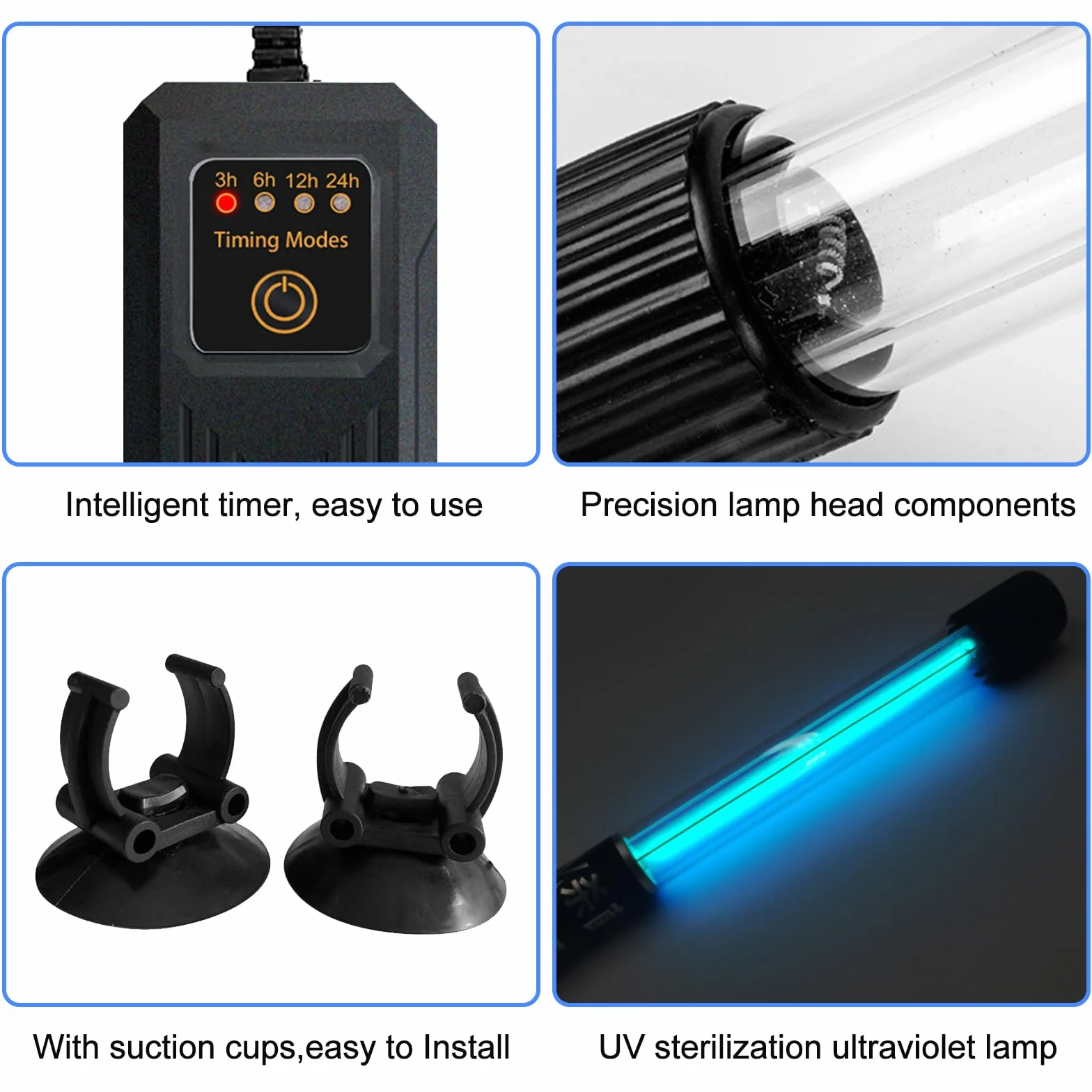 BORDEAG Luce UV Per Acquario, 13W 220V Lampada Per Acquario, Lampada UV Subacquea, Sterilizzatore UV Acquario Per Sterilizzazione Subacquea L'eliminazione Alghe Deodorazione