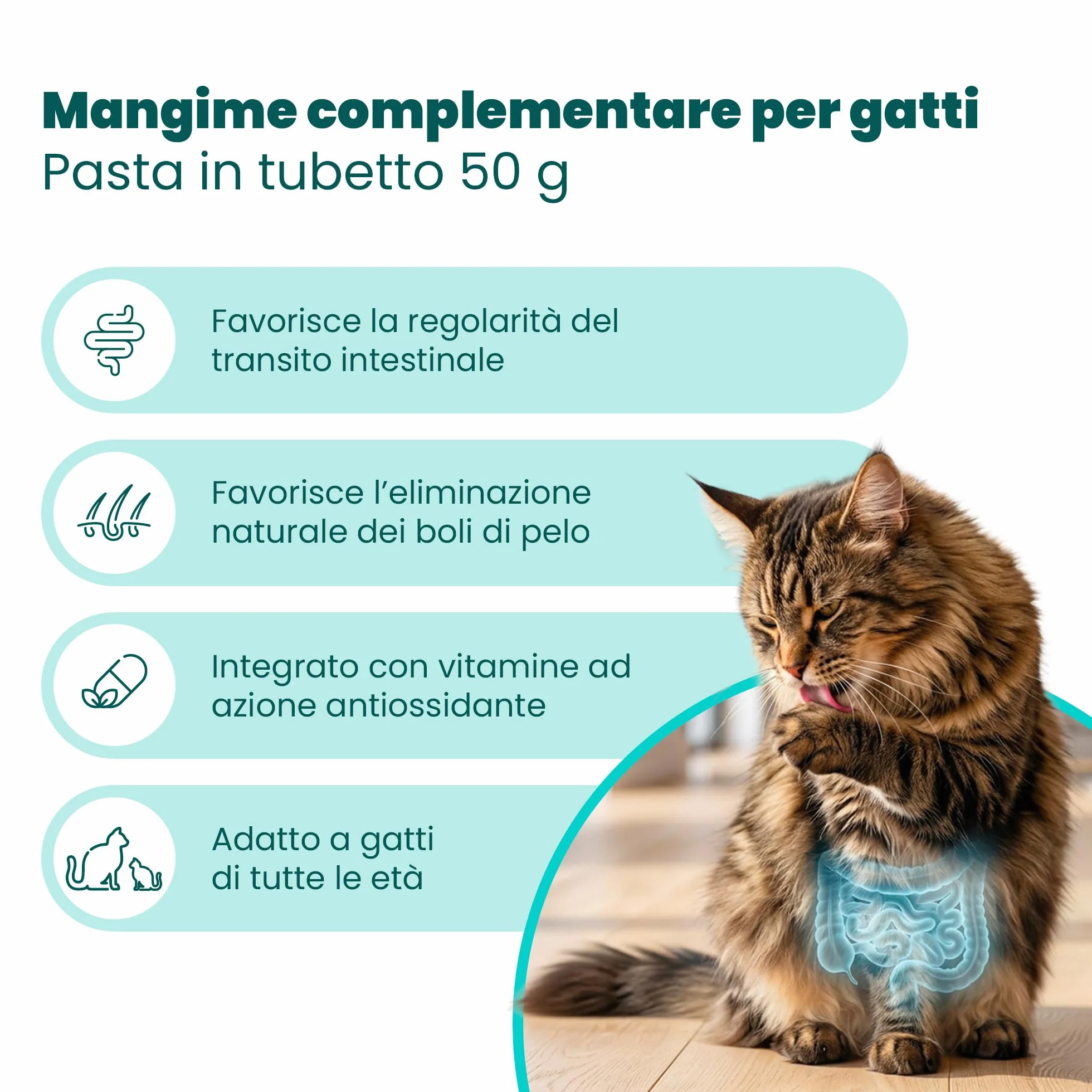CAMON | Malto Fos, Alimento Complementare in Pasta, 50g, Supporto per Transito Intestinale e Boli di Pelo, per Gatti, Cani, Conigli e Furetti
