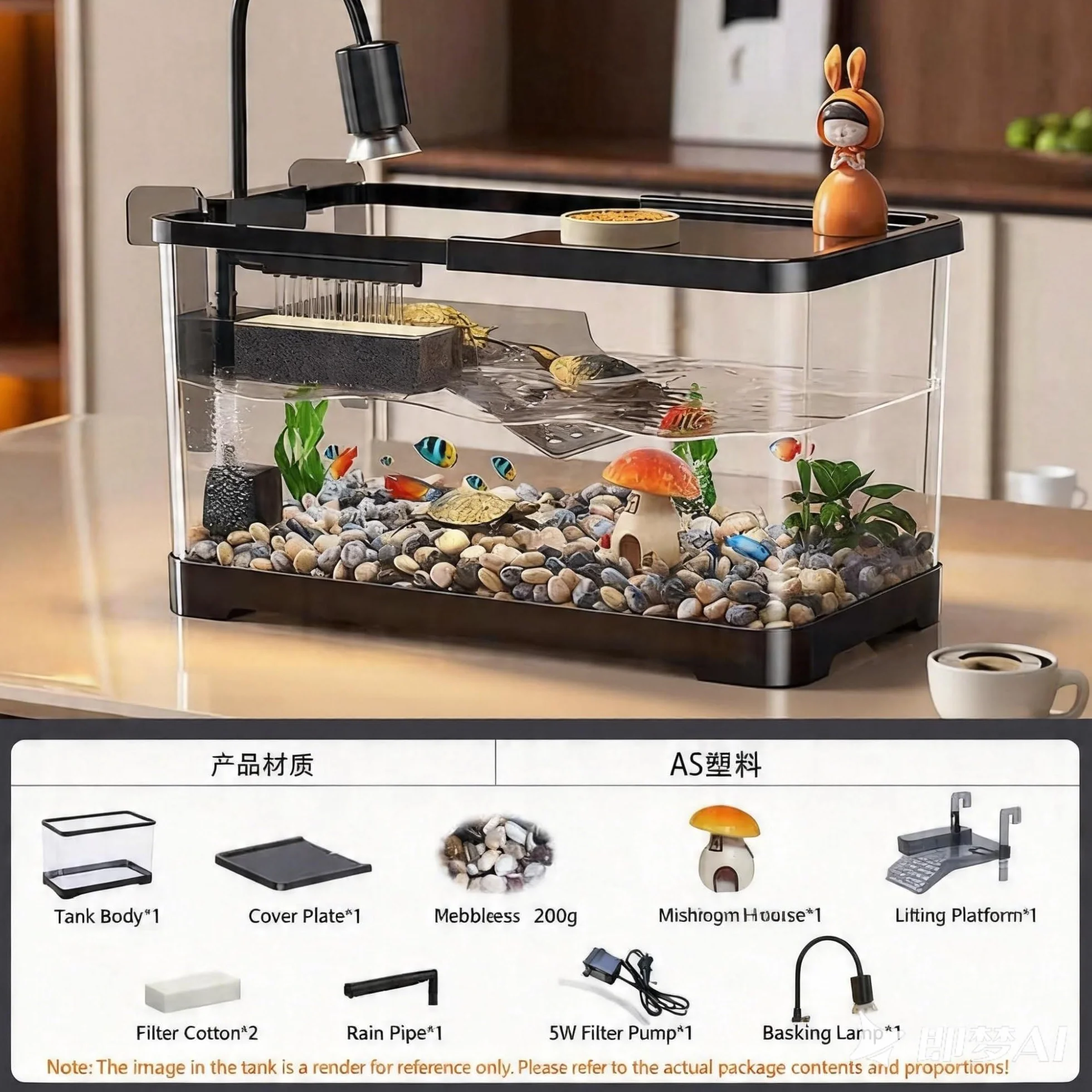 Turtle Fish Tank Con Piattaforma Per Crogiolarsi, Acquario Per Tartarughe Giovani, Comodo Drenaggio Inferiore Per Tartarughe Giovani, Gamberi Di Fiume, Granchi, Anfibi E Rettili(L)