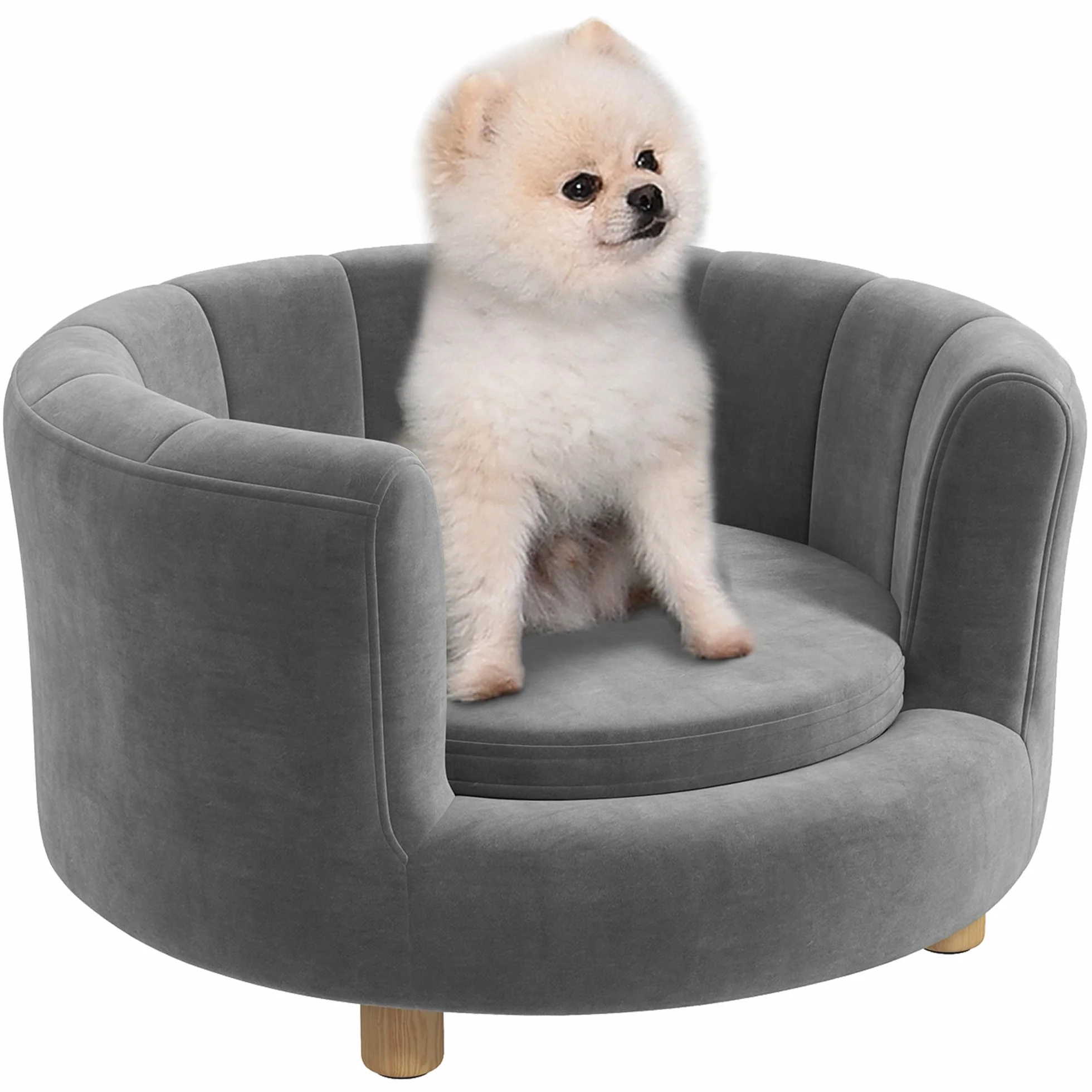 Divano per cani PawHut, divano per cani, rivestimento lavabile, divano per animali domestici con schienale e gambe in legno, divano per gatti, per cani di piccola taglia sotto i 4,5 kg, grigio