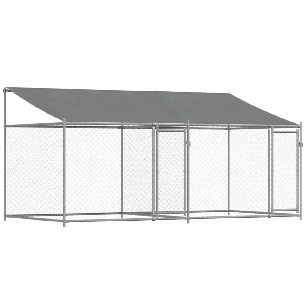 LAPOOH Gabbia Cani con Tetto e Porte Grigia 4x2x2 m in Acciaio Zincato,Gabbie da Arredamento,Gabbia Cani Arredamento,Gabbia Cani da Arredamento-3209563