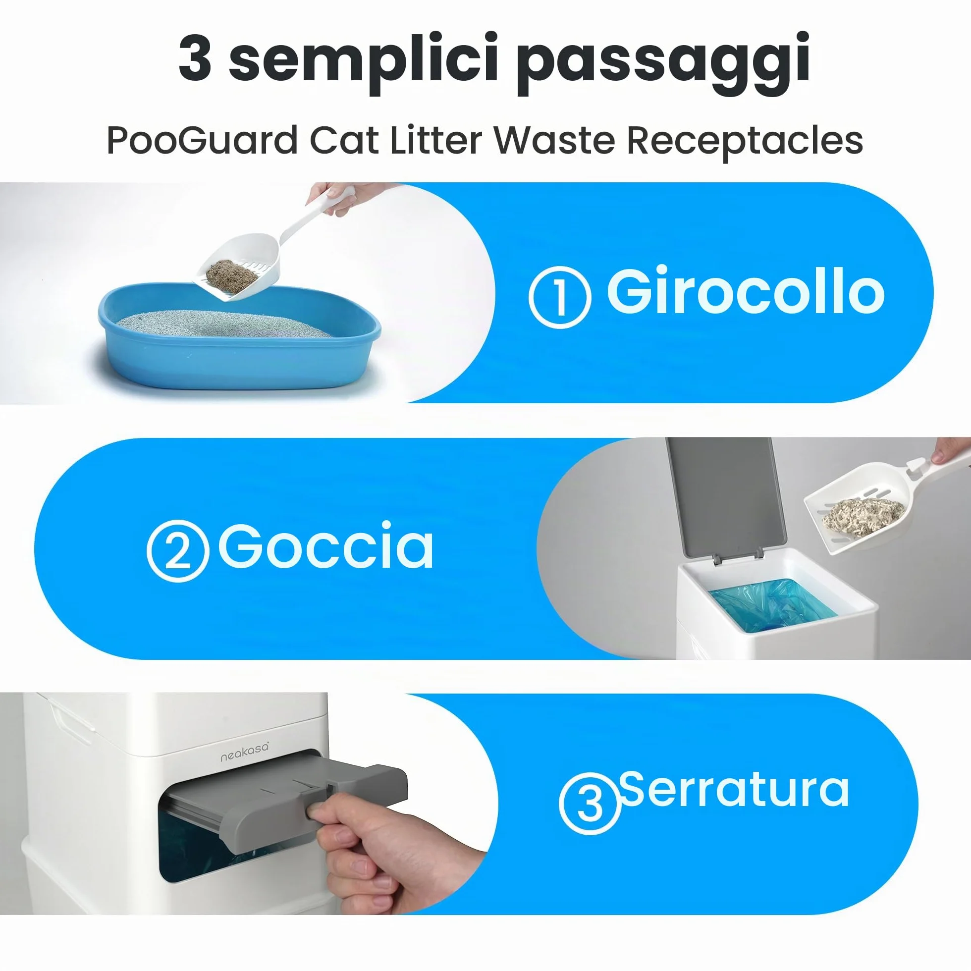 Neakasa PooGuard, cestino per lo smaltimento della lettiera, 9,2 l, per lettiera per gatti, rifiuti e pannolini, con finestrella di visualizzazione, apertura più ampia e sacchetto di ricarica per 4