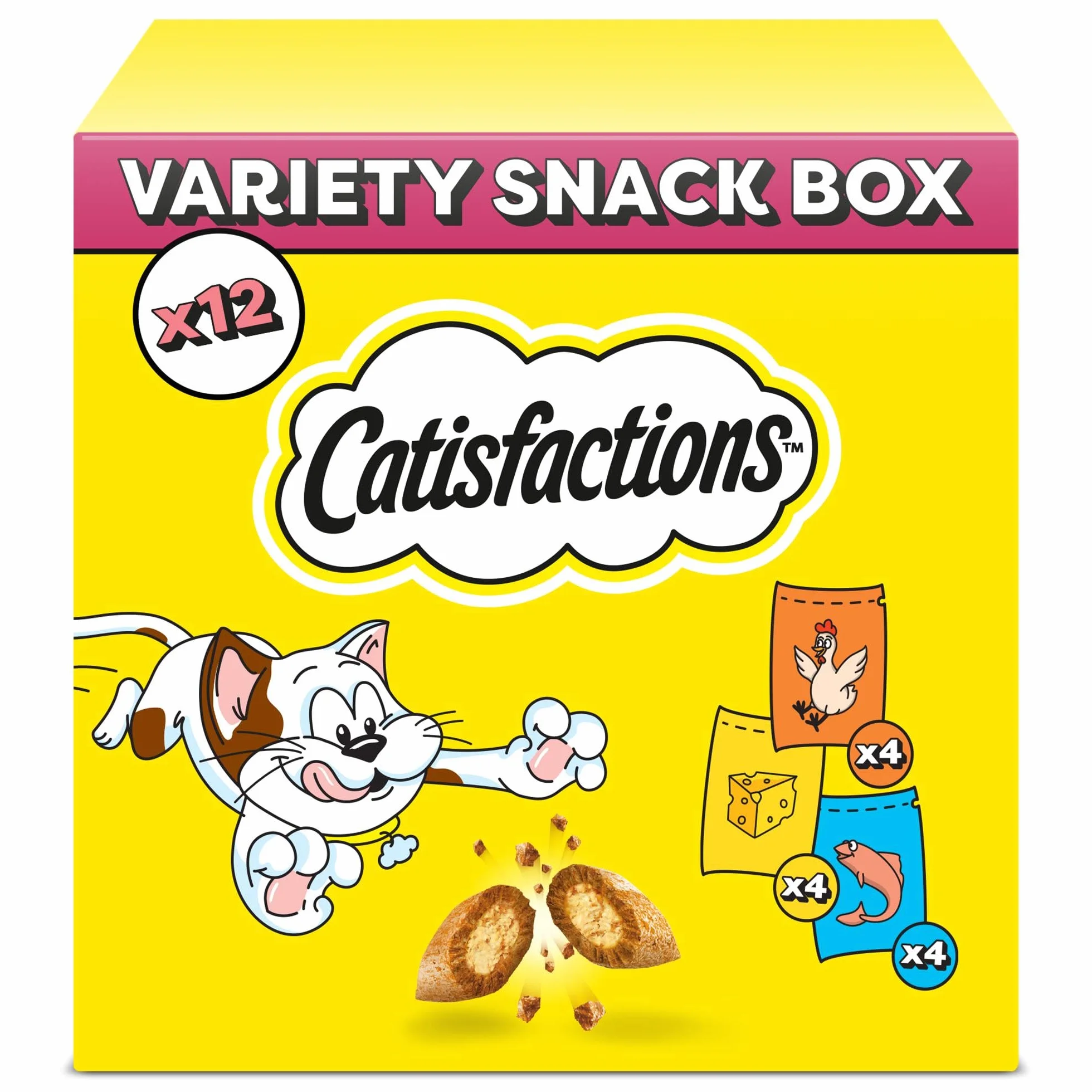 Catisfactions Snack per Gatto, Confezione mista Pollo Formaggio Salmone, 12 x 60 g