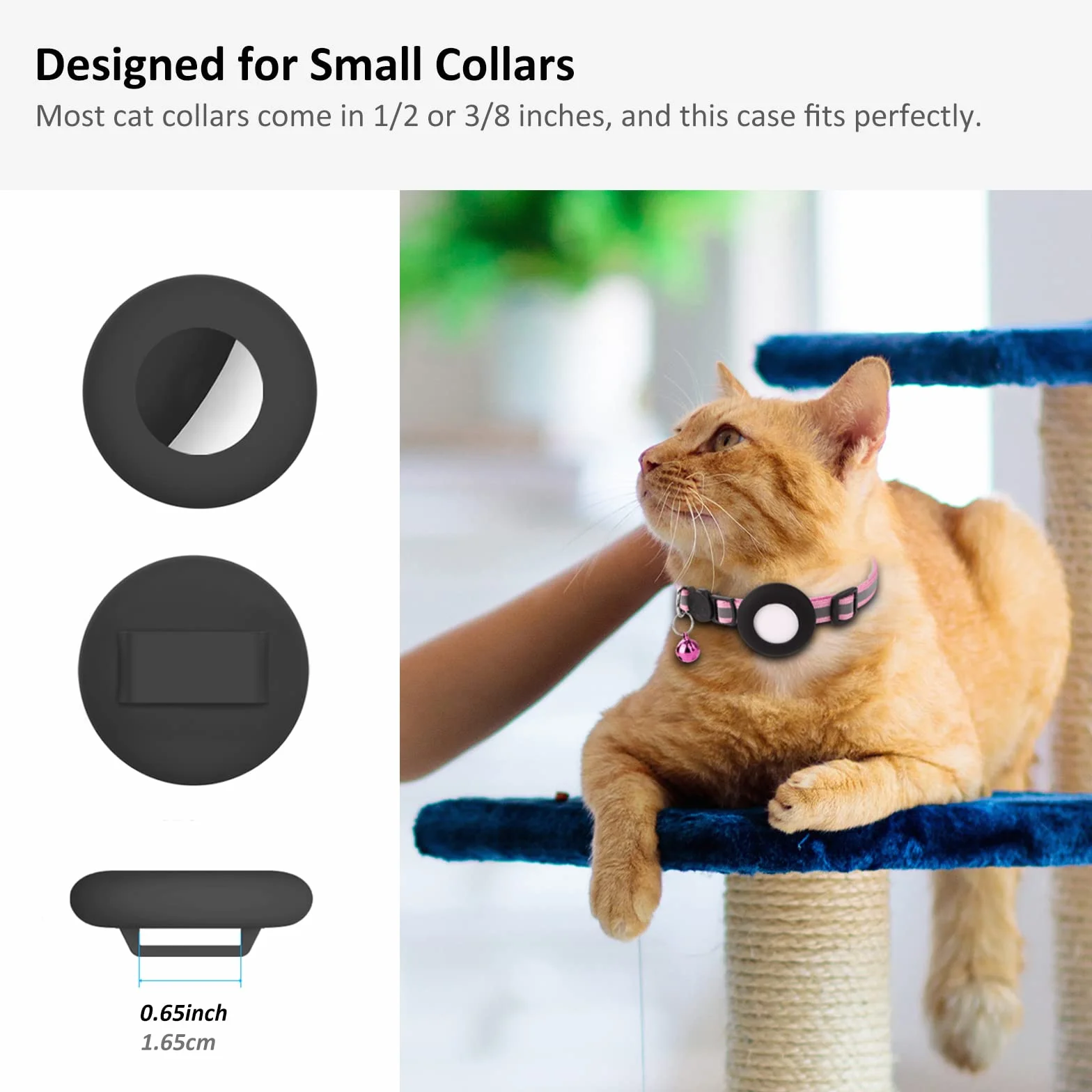 SimpleThings Airtag, supporto per collare per gatti, custodia protettiva in silicone per Airtag, confezione da 2 custodie impermeabili per Apple Airtag, collare per cani e gatti entro 3/8", nero e