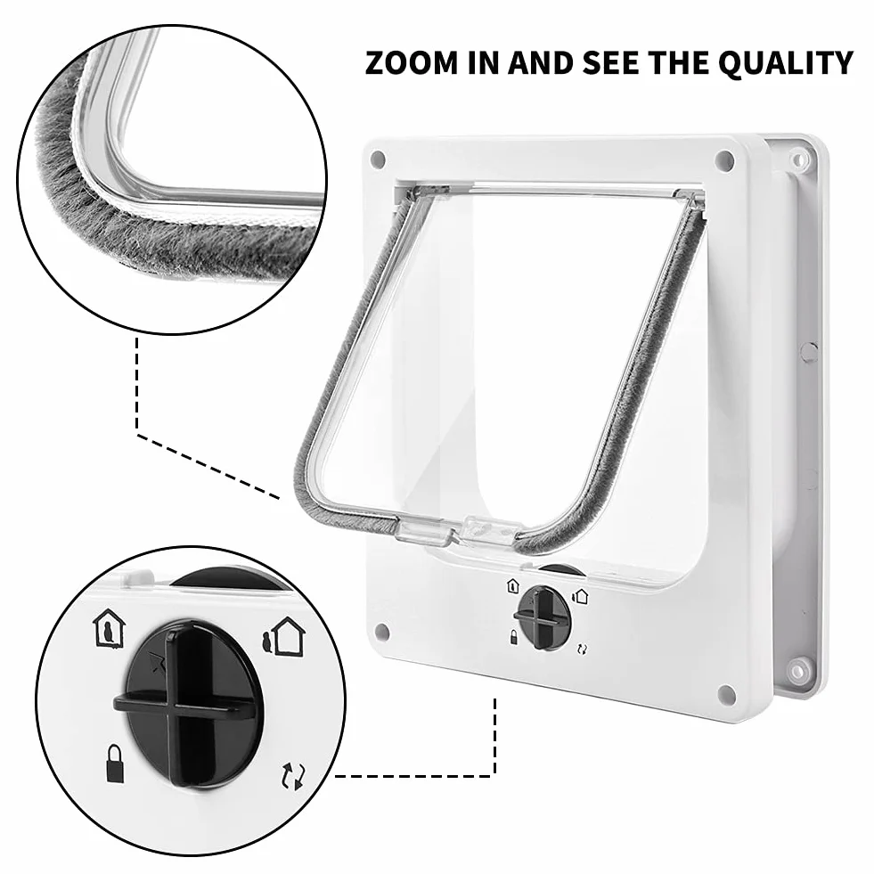 Porta per Gatti Grande, Gattaiola con a 4 Vie con Magneti per Gatti, Portina Gatto Facile da Installare, Porta Basculante per Animali Manuale for Parete/Legno/UPVC (Bianco,L)