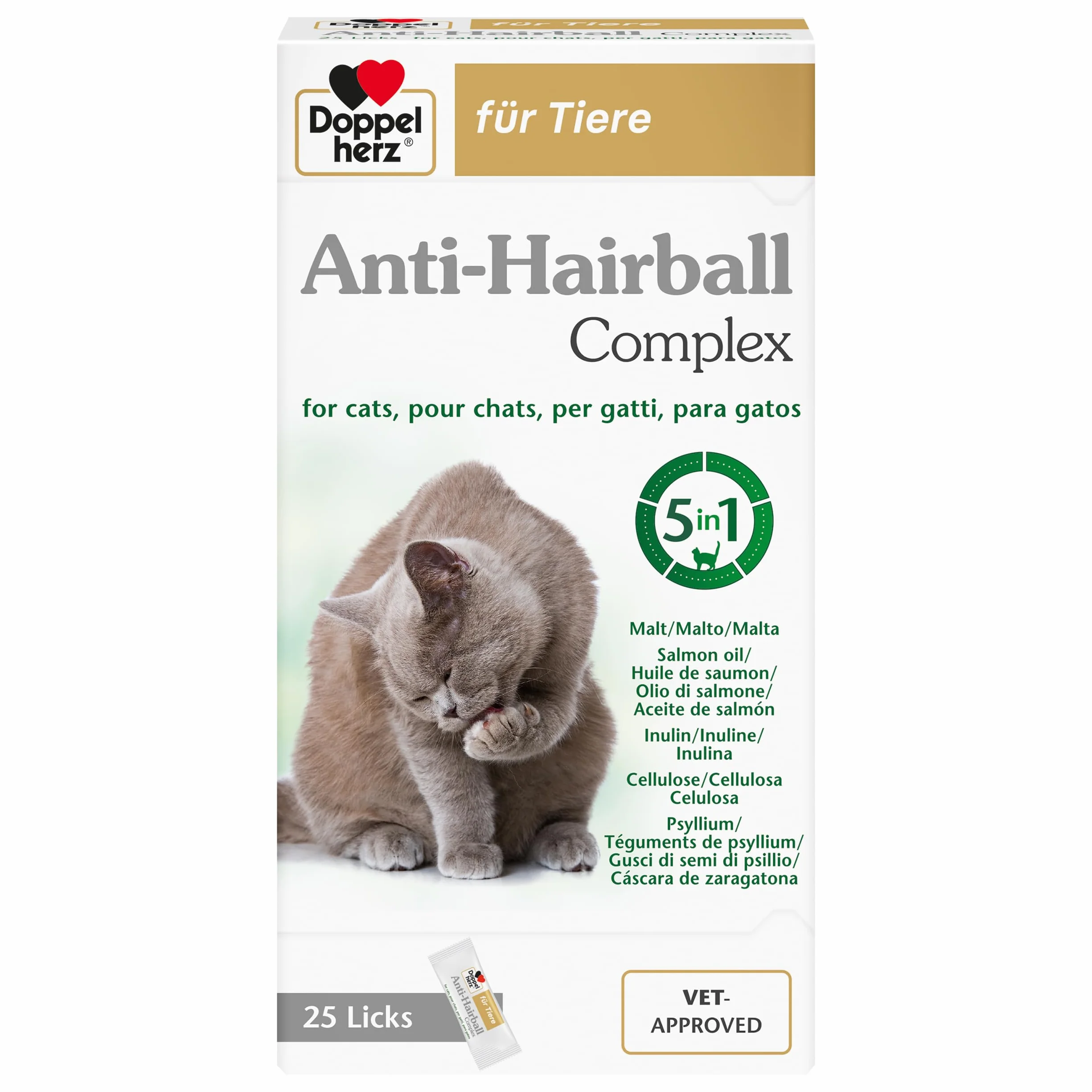 Doppelherz - Complesso Anti Hairball Doppelherz per gatti – Con fibre e oli di elevata qualità per favorire la digestione dei boli di pelo – 25 cremosi snack da leccare.