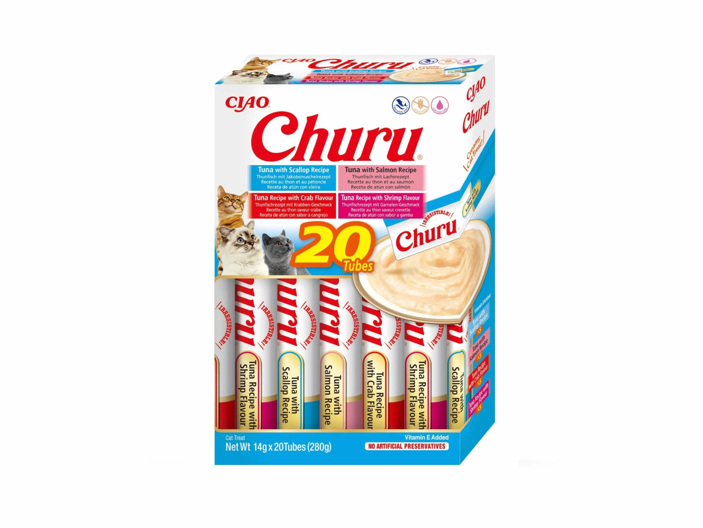 INABA Churu Snack per Gatti Cremoso Tonno e Frutti di Mare 20x14g Senza Conservanti