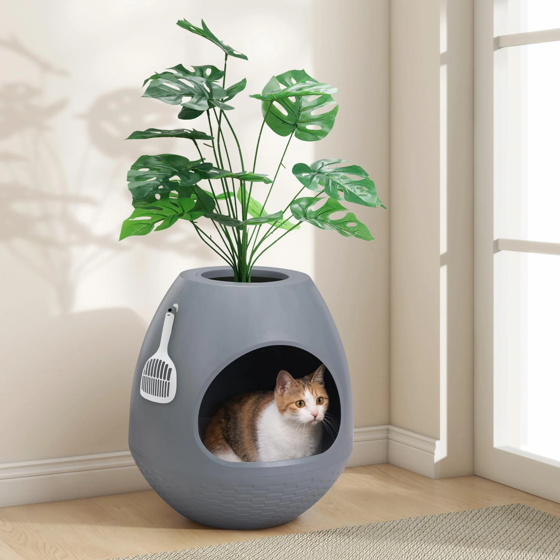 Lettiera multifunzione con coperchio – Con pratiche suole in plastica, adatta per la maggior parte dei gatti, la scelta ideale per appartamenti e uffici, grigio