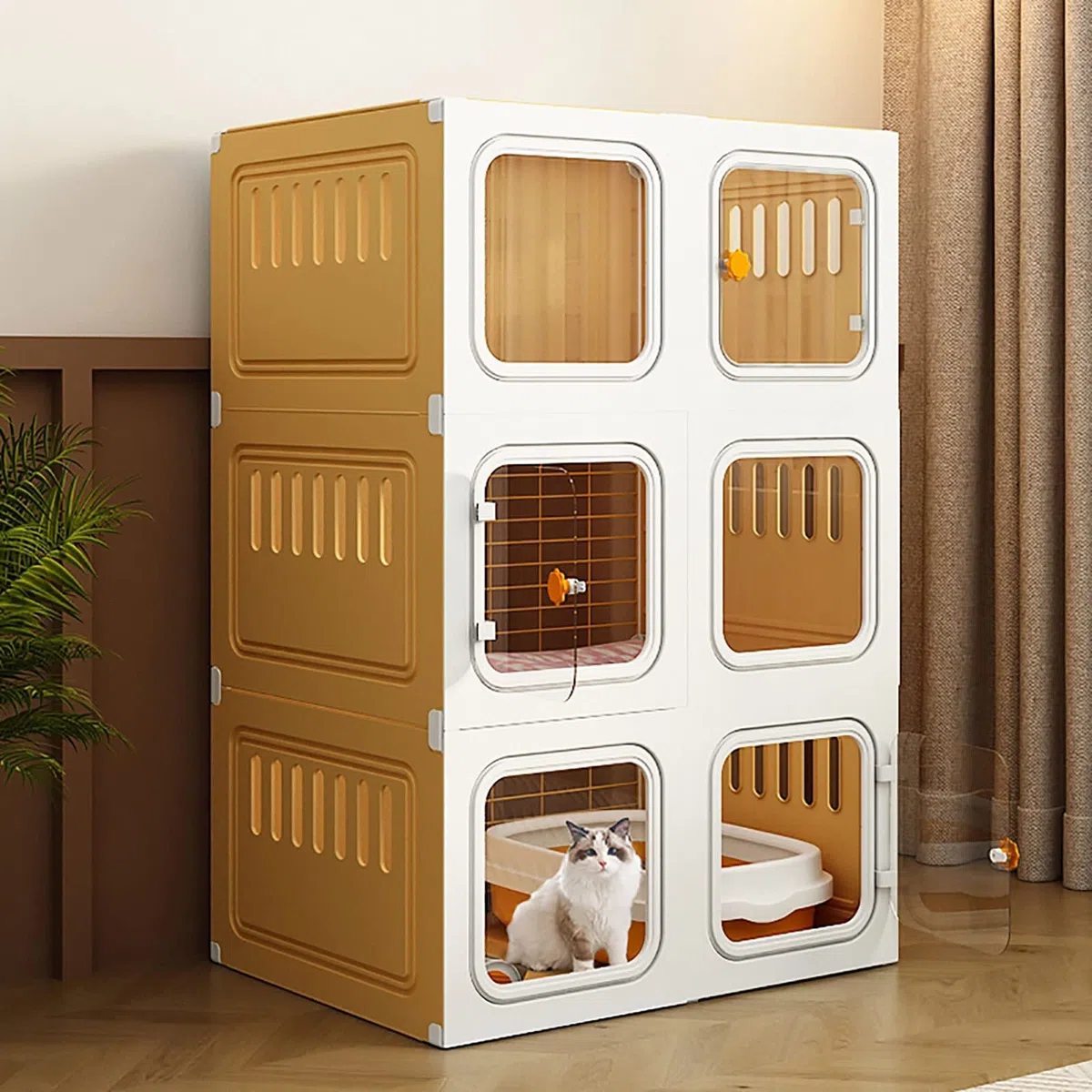 Gabbia per Gatti da Interno, Gabbie per Gatti, recinti per Gatti da Esterno, Gabbia per Piccoli Animali, mobiletto per Gatti Semi-Chiuso Staccabile, Grande Spazio per Esercizi Ideale per 2-3