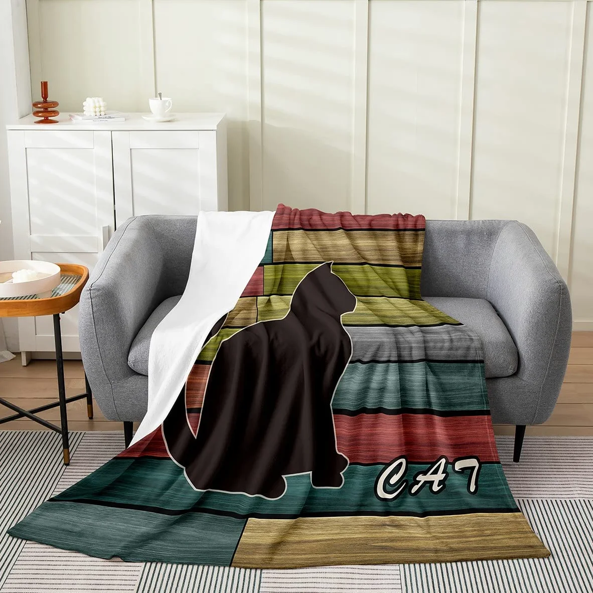 Coperta in pile per gatti e gatti, in pile, per bambini, con gattini per tutte le stagioni, traspirante, 3D, in legno, per amanti dei gatti, per letto matrimoniale, 150 x 150 cm