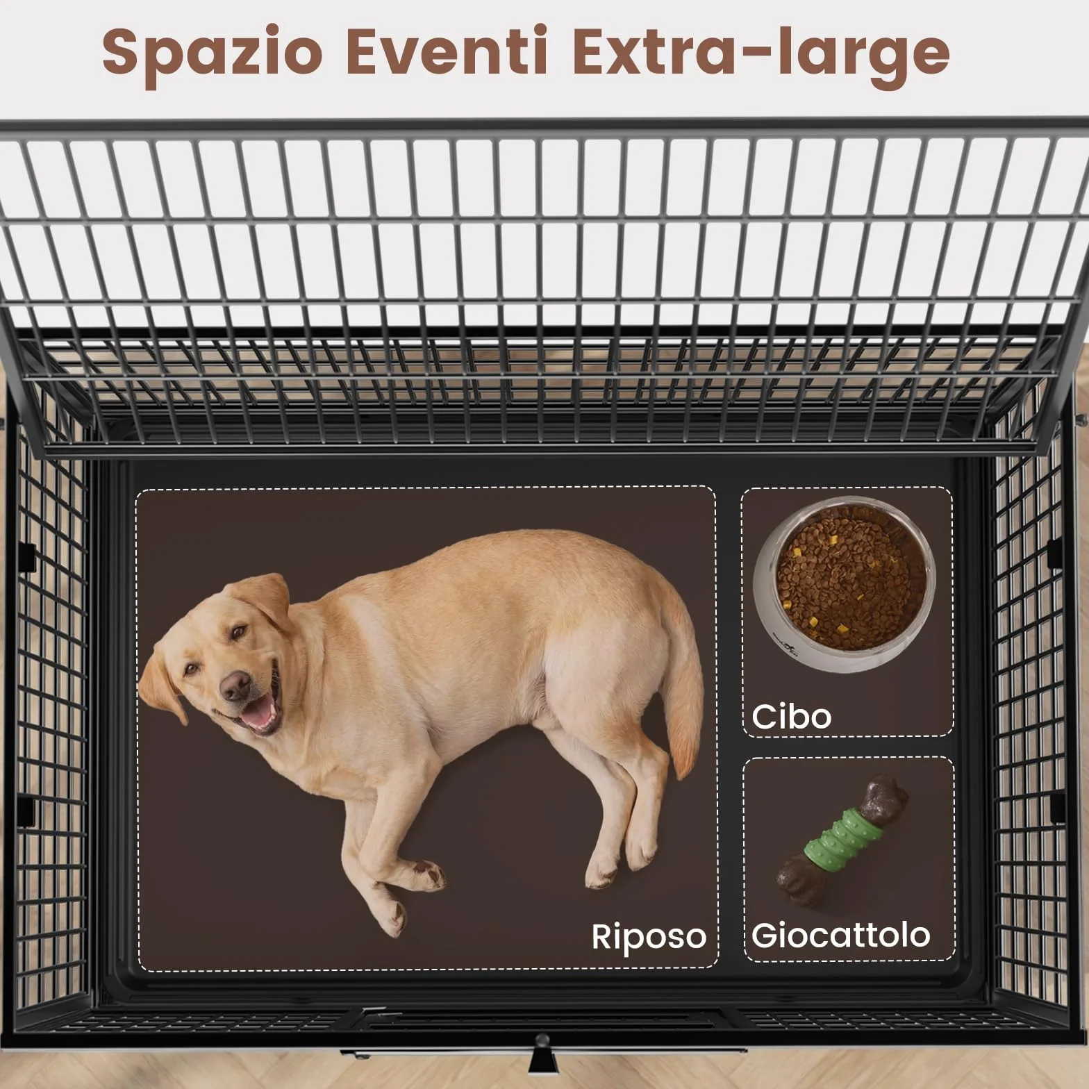 Gardner Pet Gabbia Pieghevole Per Cani Con 3 Porte, 82 X 52 X 56 Cm, Gabbia Da Trasporto Con Struttura Metallica Resistente, Dotata Di Freno E Fondo Rimovibile, Impilabile, Nero