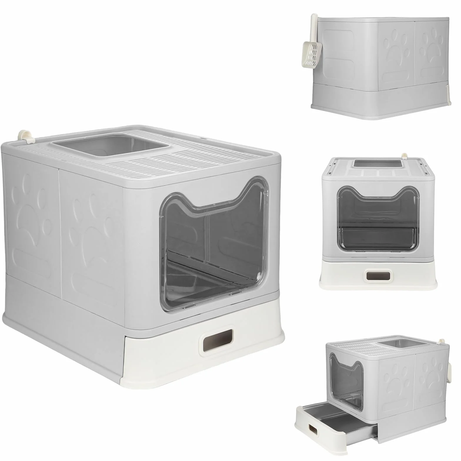 OHMG Lettiera per Gatti, Chiusa, Casa di Toilette in Acciaio Inox, Vassoio Rimovibile, Paletta, per Gatti Grandi, Capacità di Carico 15 kg, Anti-tracce, Anti-perdite