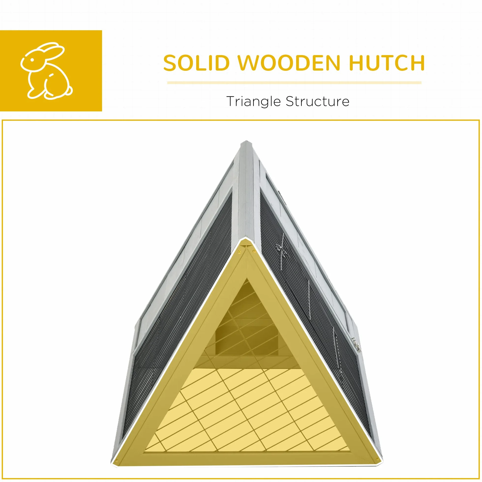 PawHut Conigliera triangolare a terra da esterno con doppia porta in nicchia adatta per conigli galline tartarughe terrestri dim. 116L x 62,2L x 52,5H cm legno massiccio pino grigio