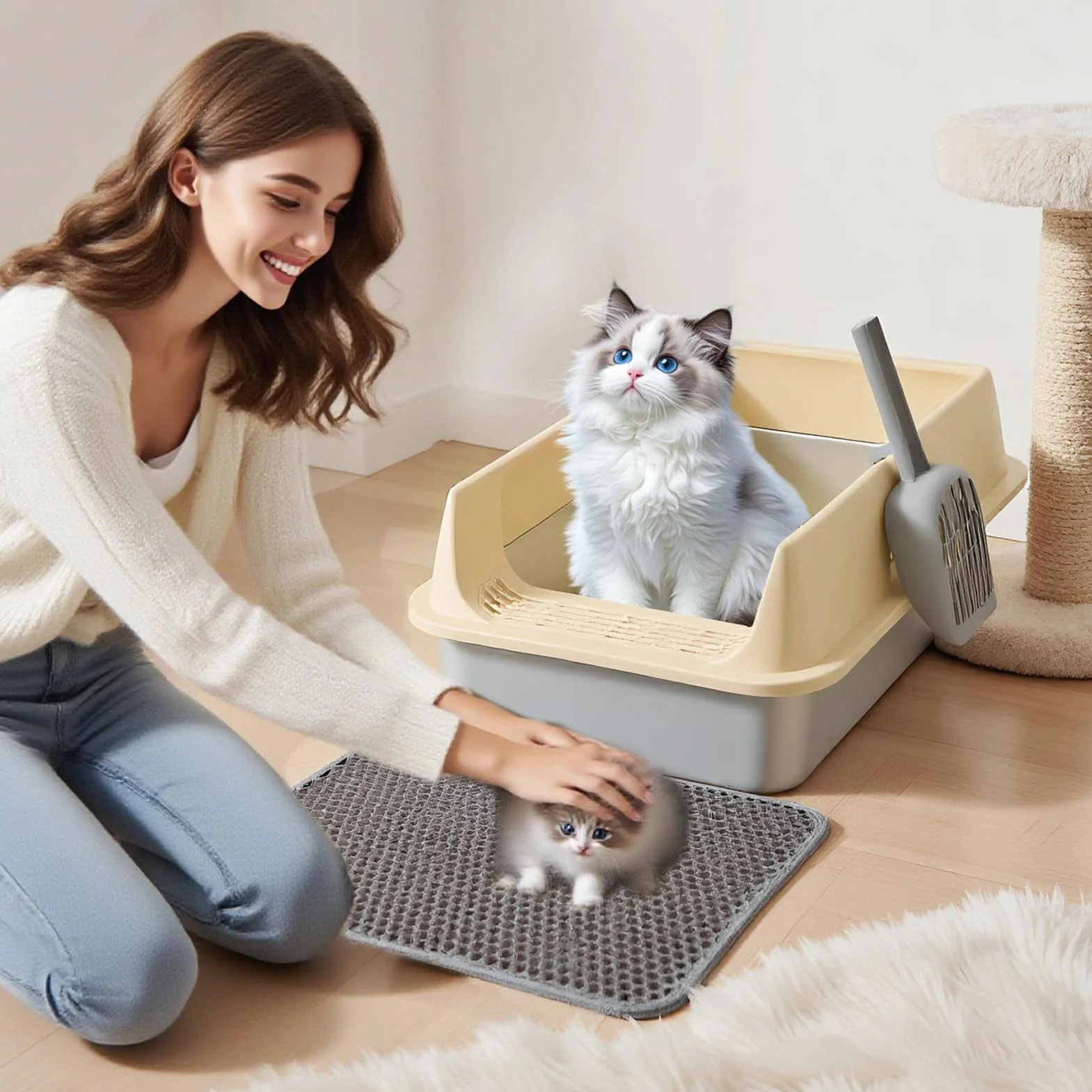 Cassetta Igienica per Gatti in Acciaio Inossidabile - Recinto con Bordi Alti per Lettiera - Vassoio con Fianchi Alti con, Toilette per Gattini per Casa, Appartamento, Salotto, Balcone, Cortile