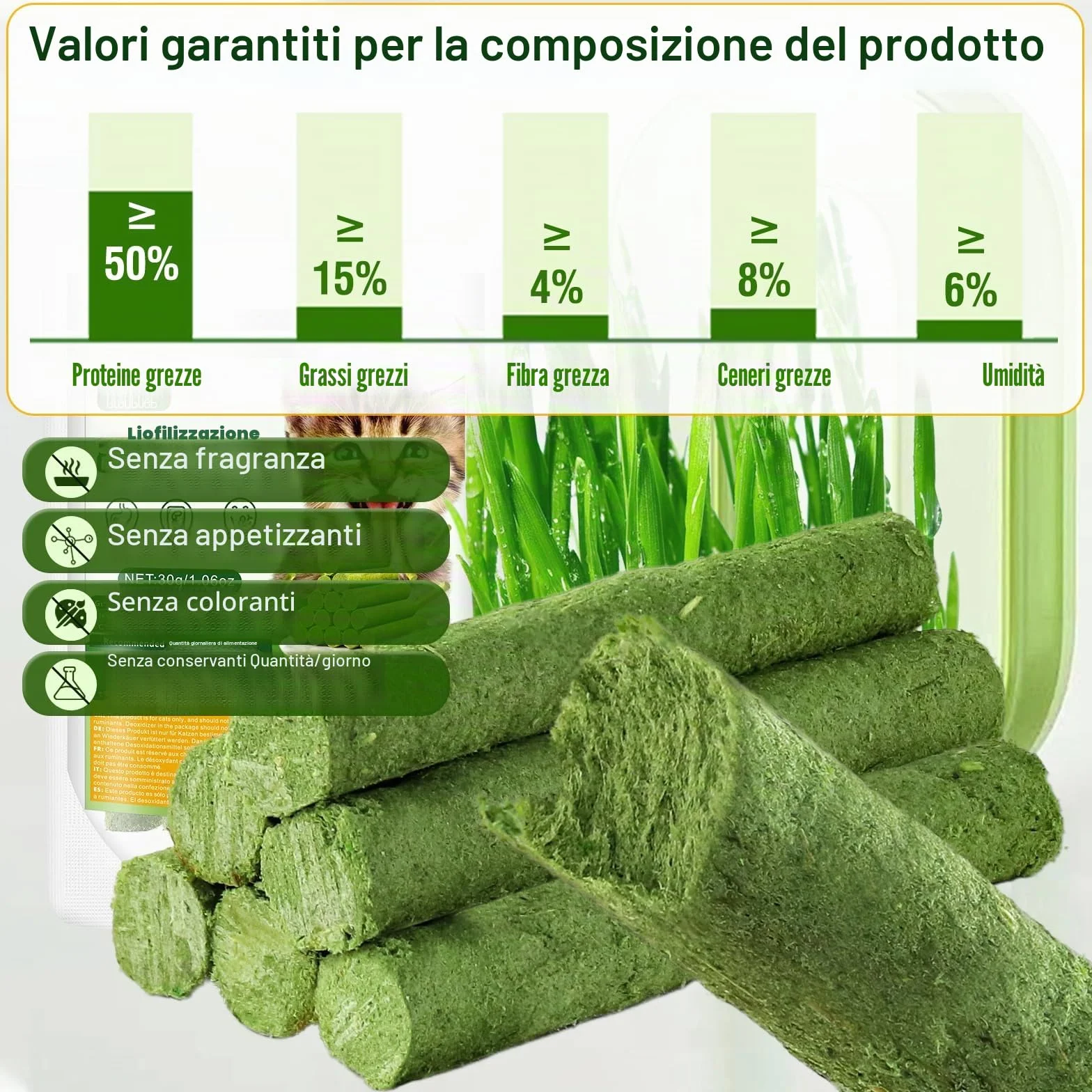 30g Bastoncini di Erba Gatta Liofilizzato, Snack per Gatti Erba Gatta per Gatti Pronta per Elimina Boli di Pelo e Pulizia dei Denti