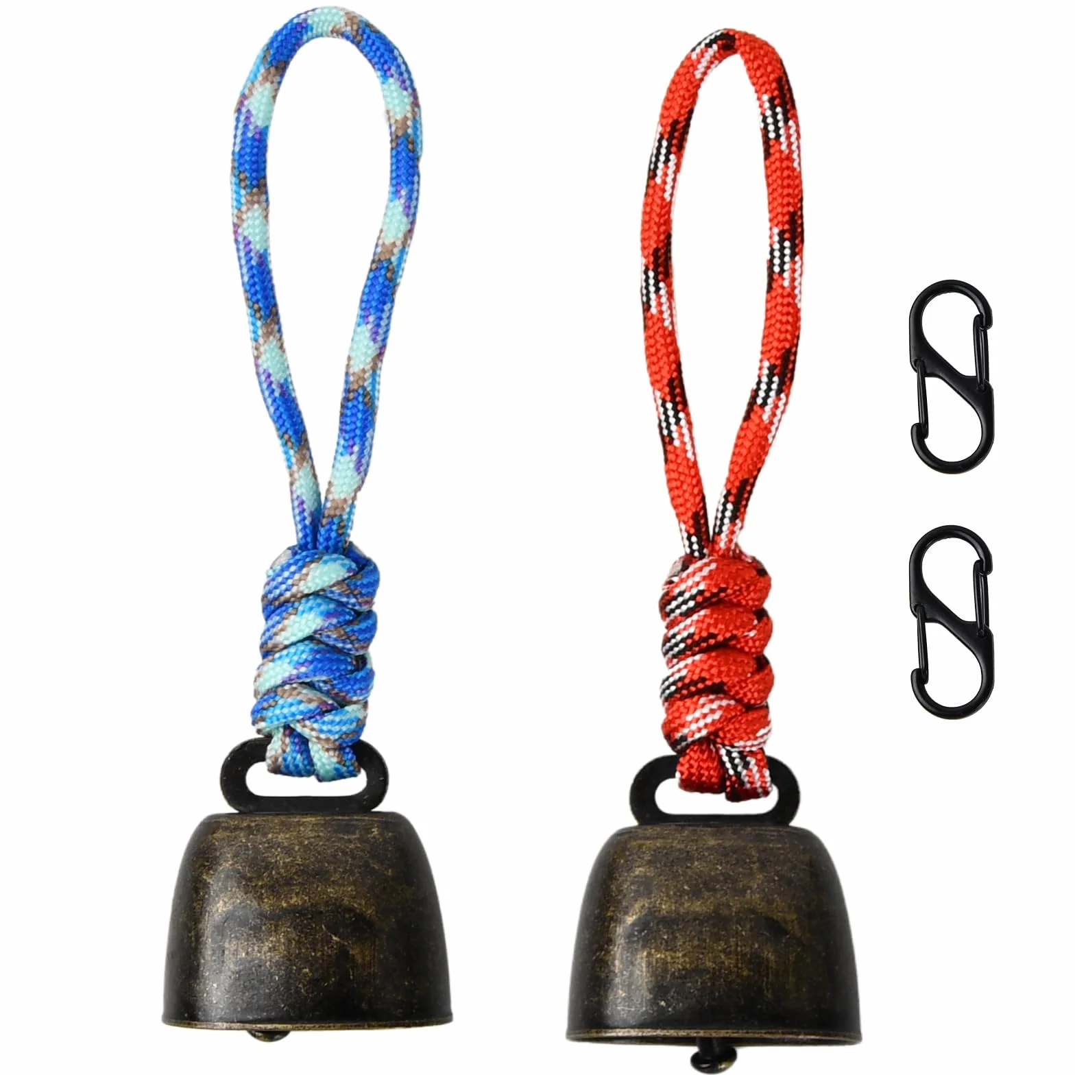 Confezione da 2 campanelli vintage in bronzo, anti-smarrimento, mini campane da appendere, per escursioni all'aperto, ciondoli per zaini, collane con animali