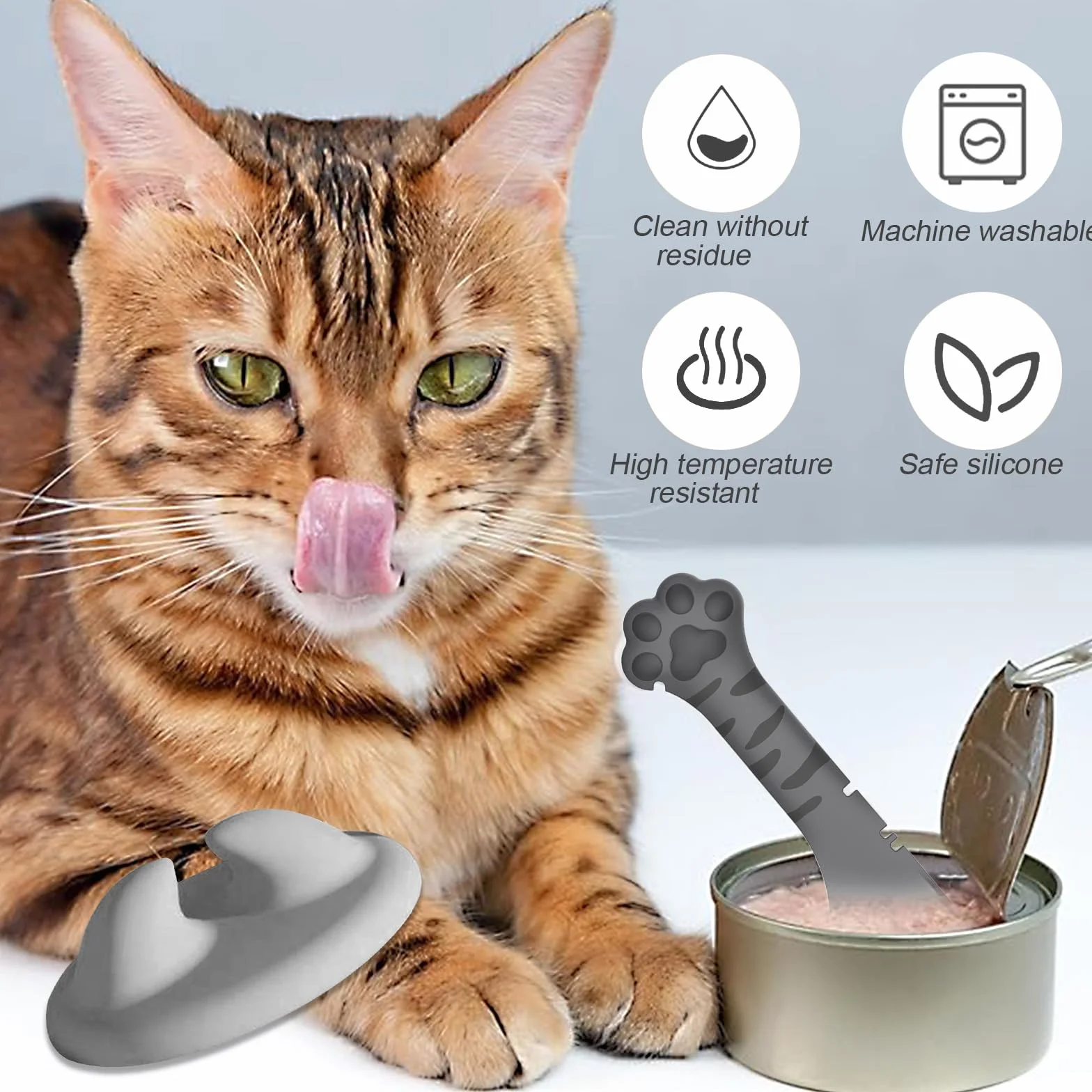 Coperchi in Silicone, Cucchiaio per Cibo Umido per Gatti/Apriscatole, Coperchi Silicone per Lattine di Cibo per Cani e Gatti, Mini Spatola per Alimenti in Scatola per Animali Domestici