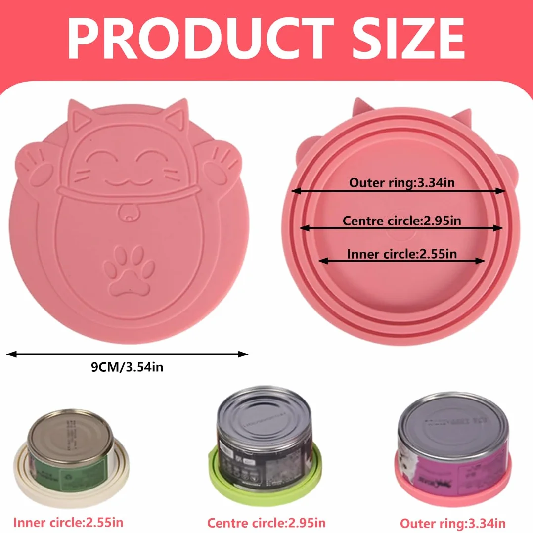 Coperchi 3-in-1 in silicone motivo Maneki-Neko – universali per scatolette gatti/cani, set da 2 (rosso, verde)