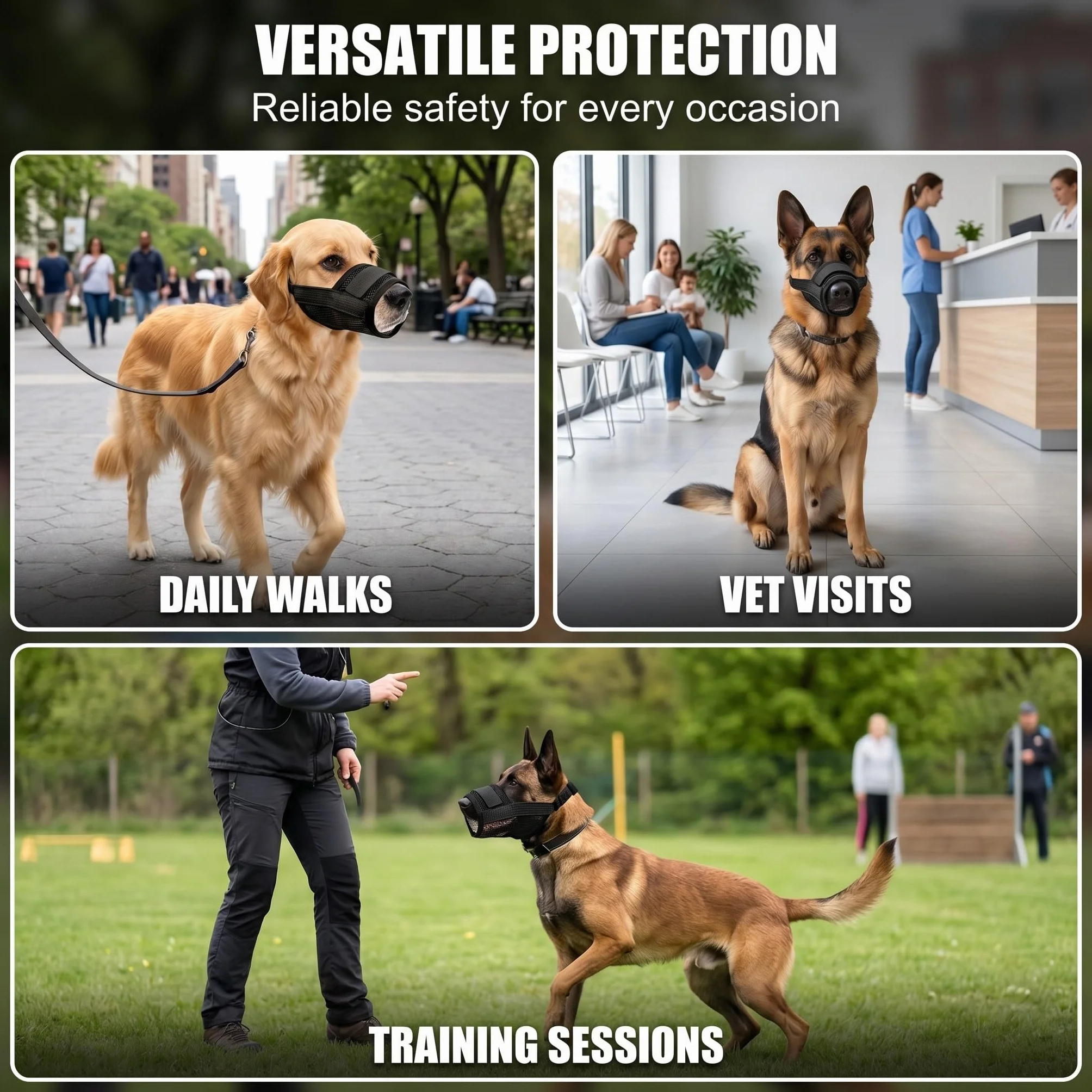 Museruola Cane, Museruola in Rete Traspirante Regolabile per Cani, Anti Morso, Abbaio e Masticazione, Museruola Morbida per Passeggiate e Visite Veterinarie, 1 Pezzo