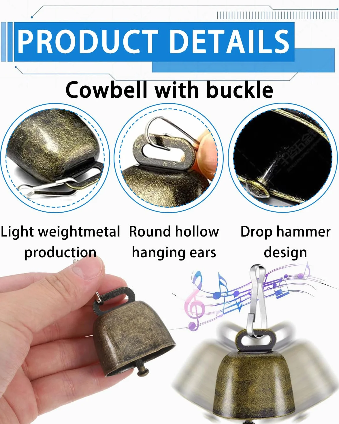 BARRU 5 pcs campane in rame per cani e gatti, per animali domestici, mucca, cavallo, pecora, pascolo, piccole campane in ottone, campane anti-smarrimento, campane per animali - bronzo