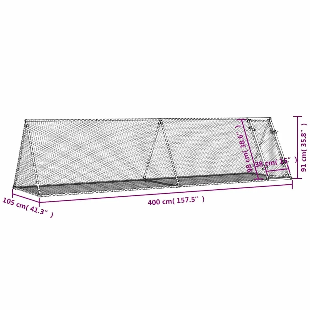 vidaXL Conigliera Argento 400x105x91 cm in Acciaio Zincato gabbia per conigli da esterno casetta per animali casetta per conigli