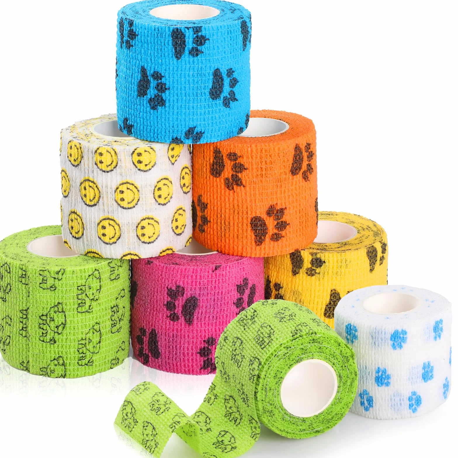 7pcs Benda Elastica Autoadesiva，GeeRic 5*4,5M Bendaggio Veterinario Traspirante Non Tessuto Non Colla Bende Nastro Elastico per Immobilizzare Mani, Ginocchia,Caviglia Animali Domestici/Atleta/Ferito
