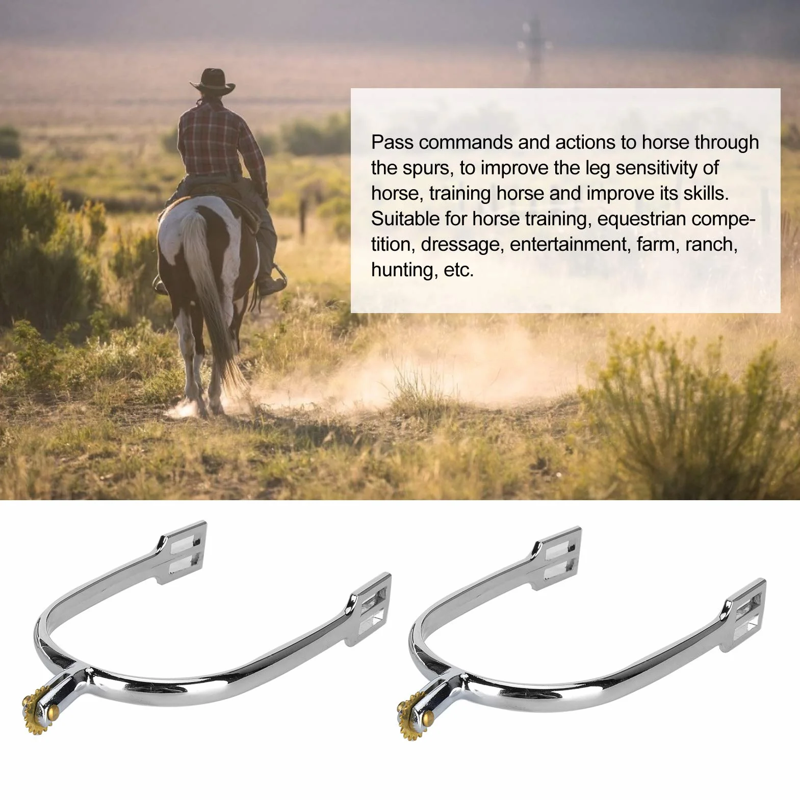 Speroni per cavalli, sperone inglese da equitazione in lega di zinco stile inglese per competizioni equestri fattoria ranch Diametro interno 2,8 pollici