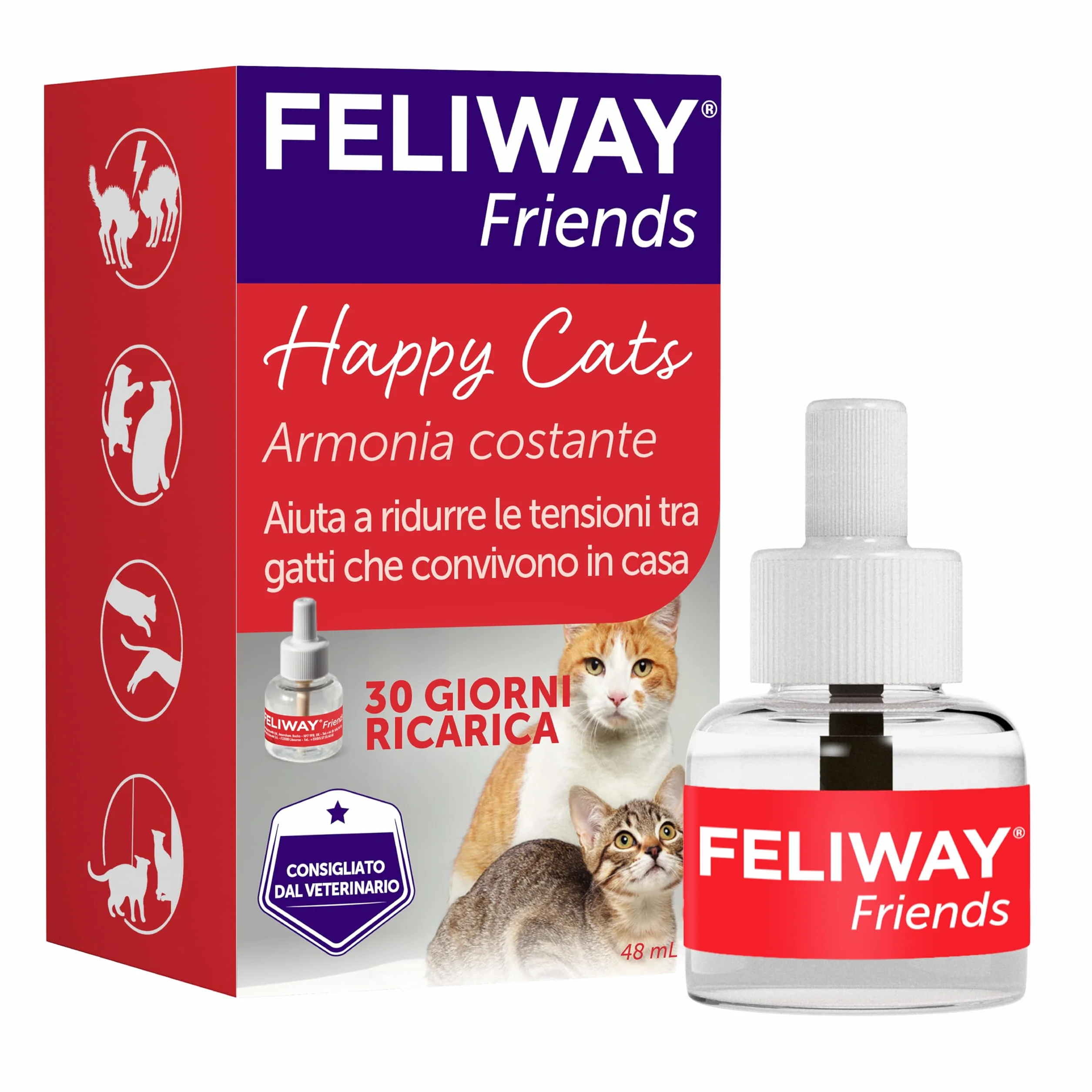 FELIWAY Friends 1x30 Giorni Ricarica Calmante per Gatti per Diffusore di Feromoni, 48 ml – Aiuta a creare armonia e a ridurre i conflitti nelle case con più gatti. Raccomandato dai veterinari