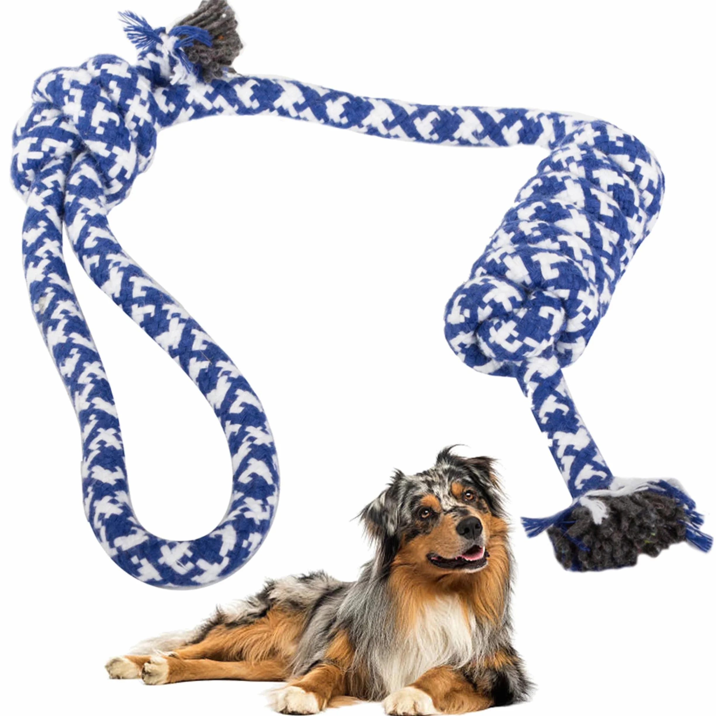 PARENCE – Giocattolo con corda intrecciata per cani – 40 cm – Ultra resistente a giochi di lancio, lancio e morso – Manico da 10 cm – Colori casuali (blu o rosso)