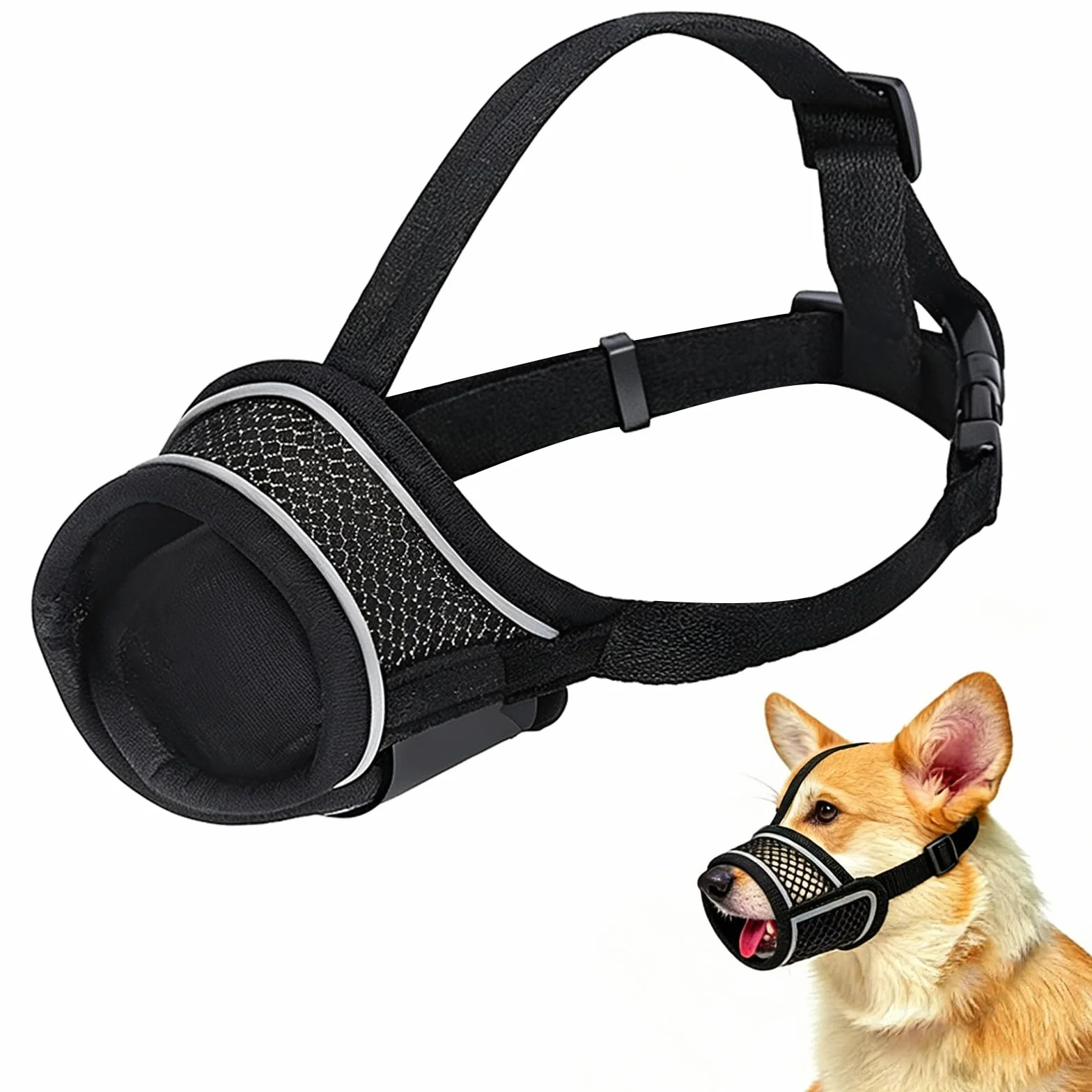 Museruola Per Cane in Nylon,Museruola Traspirante per Cani,Dog Muzzle Regolabile Cane,Traspirante Museruole per Cani in Rete,Prevenire Morsi Masticare e le Ingestioni Sostanze Nocive (XL)