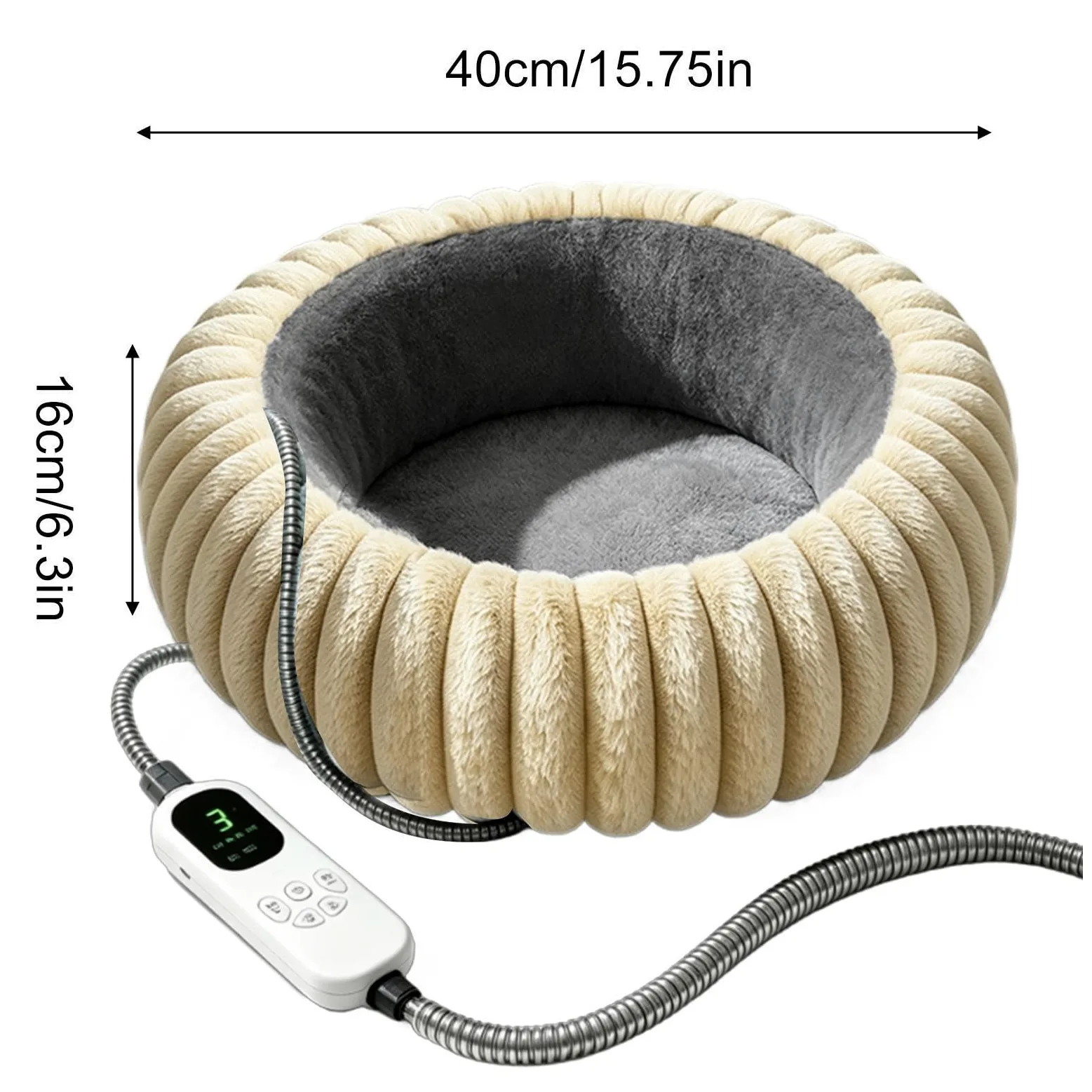 Cuccia Riscaldata Per Cani Cuscino Rotondo in Peluche con Timer e 9 Livelli | Tappetino Riscaldante Animali Interno Esterno Soggiorno Camera Ufficio Angolo Viaggio Famiglia