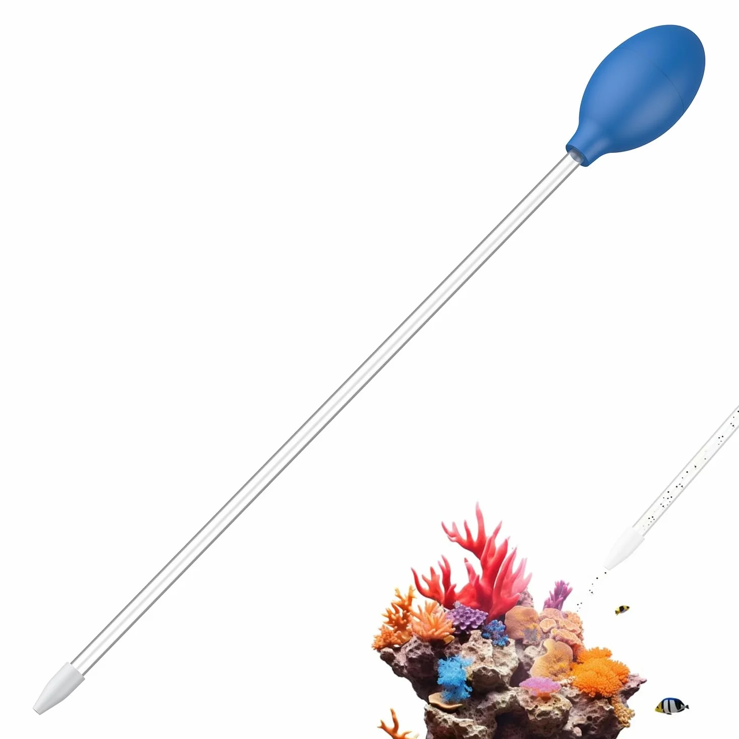Pawfly Alimentatore per coralli 35cm per acquari Tubo di alimentazione pulitore escrementi pesce Siringa lunga acrilico