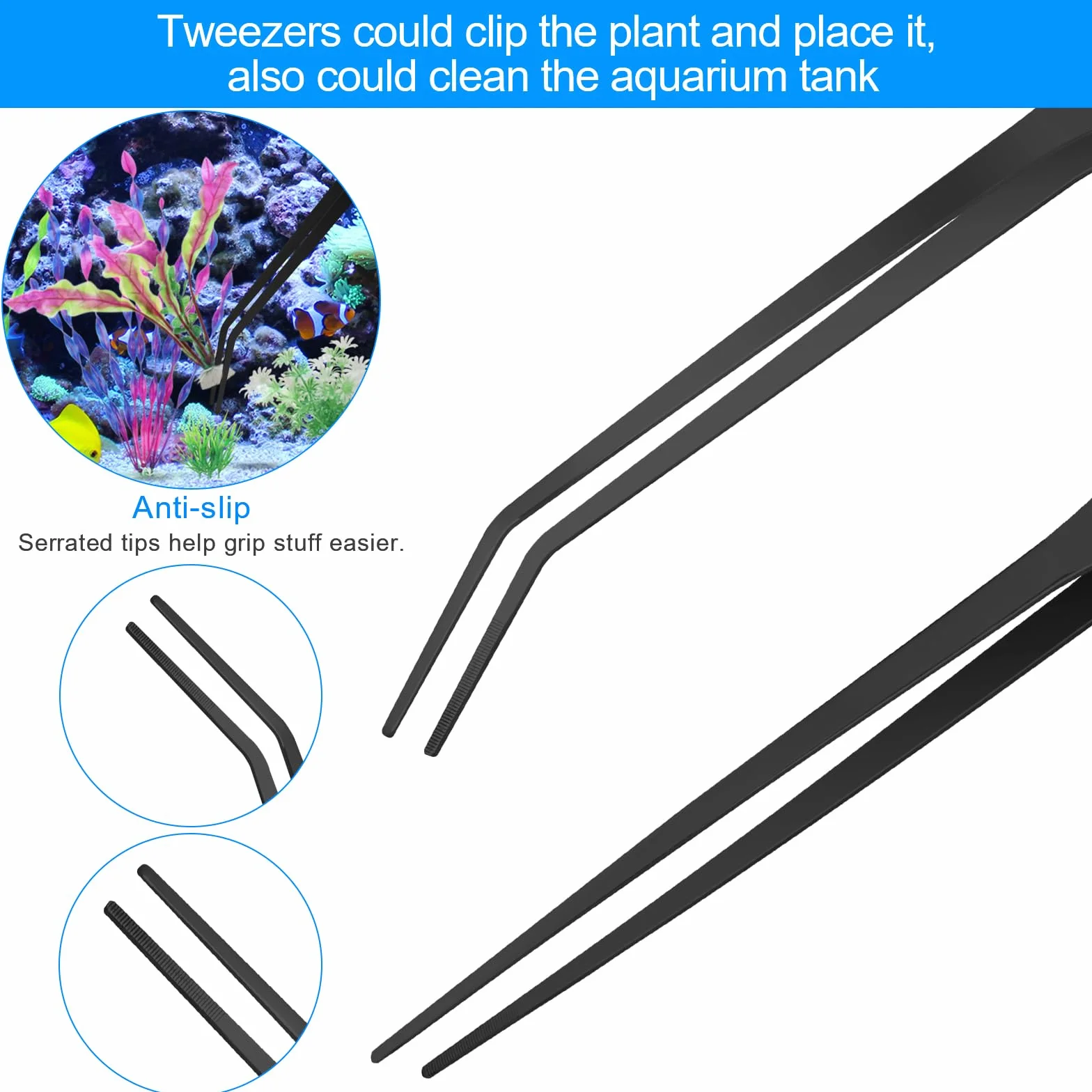 Zhaoyao Kit extra lungo 6 in 1 per acquascaping, strumenti in acciaio inox per piante acquatiche, pinzette, forbici, spatola, pulizia acquario, set di strumenti
